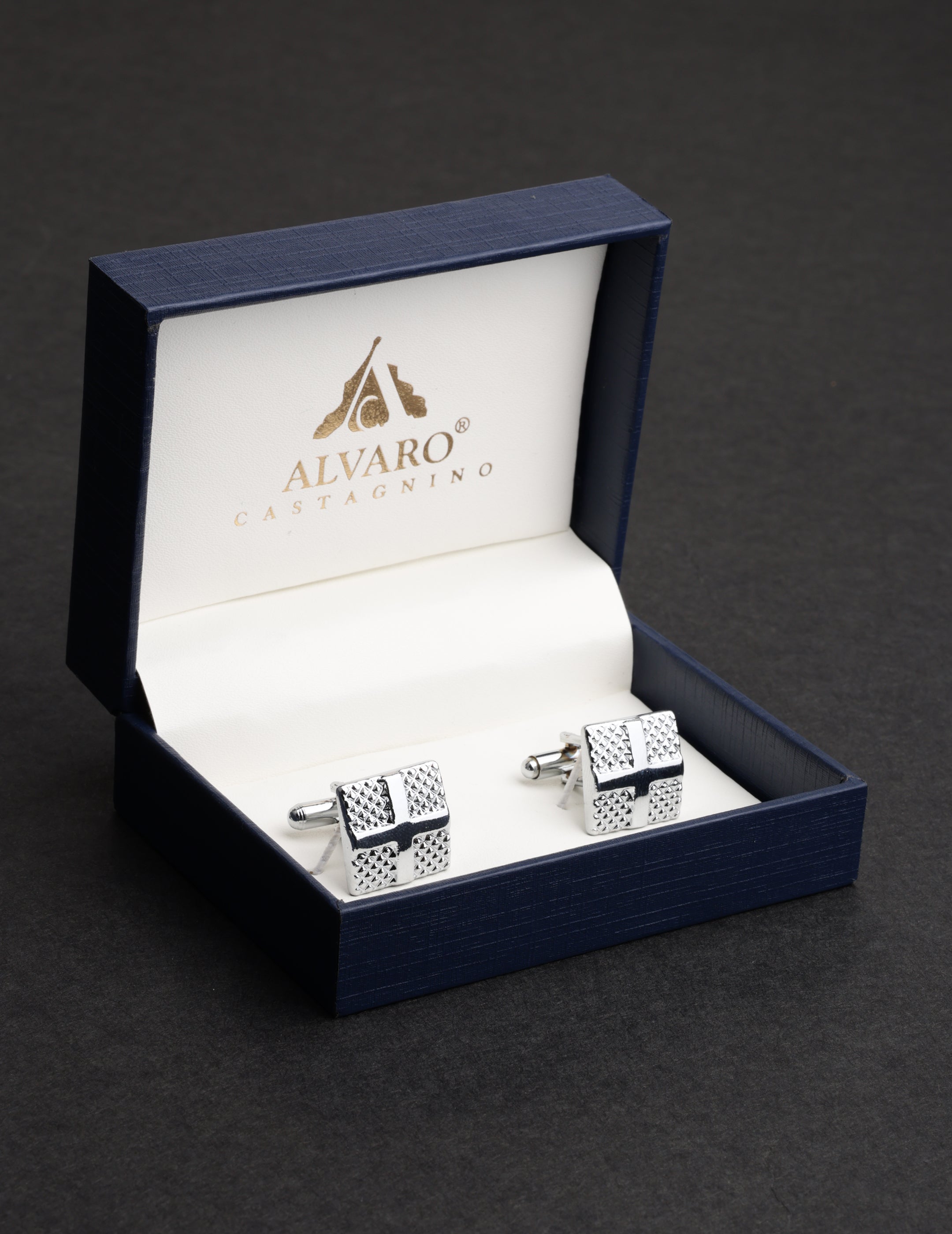 Textured Silver Cross Pattern Cufflink