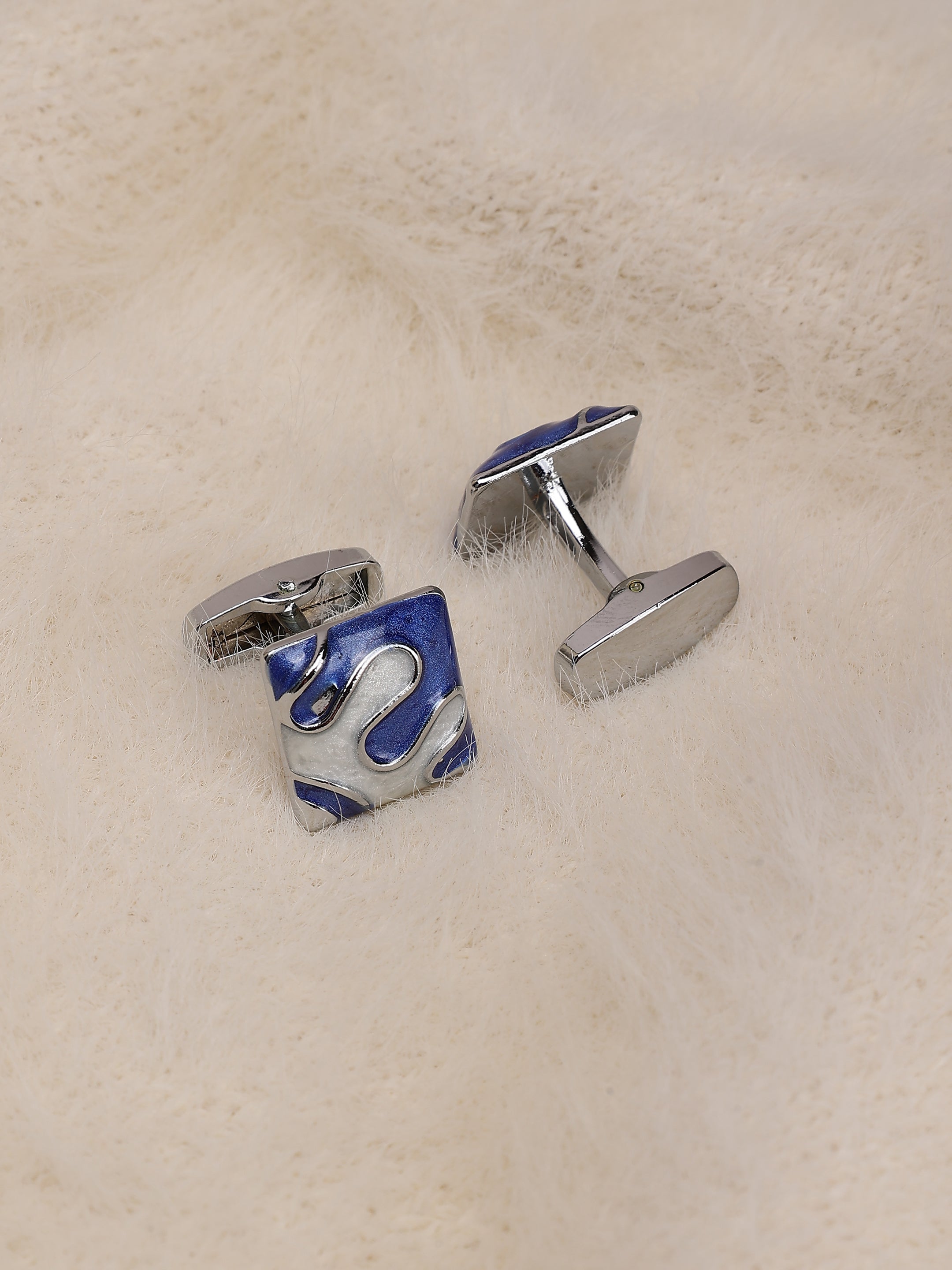 Blue & Silver Abstract Square Cufflinks