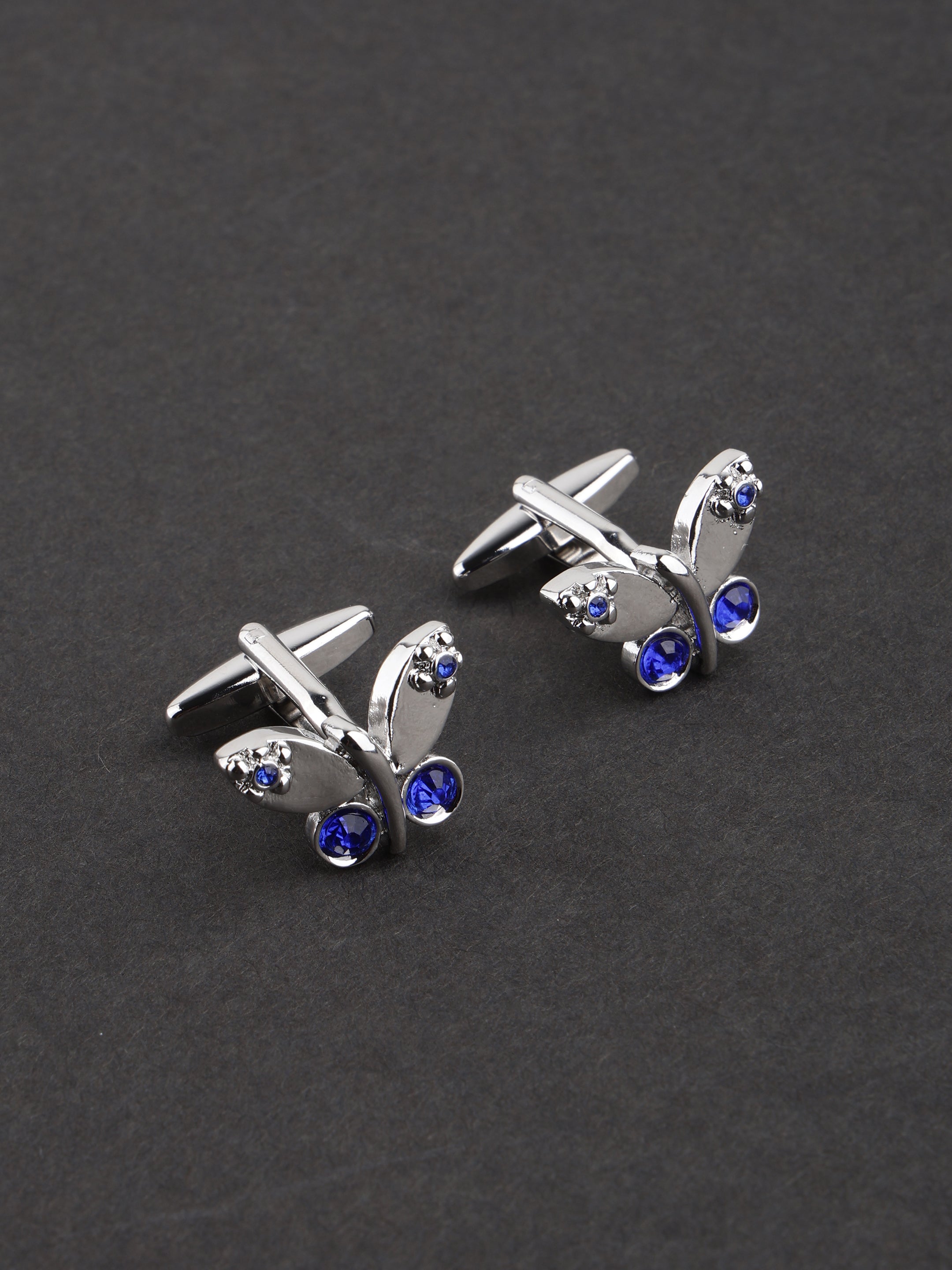 Silver Butterfly with Blue Crystals Cufflinks