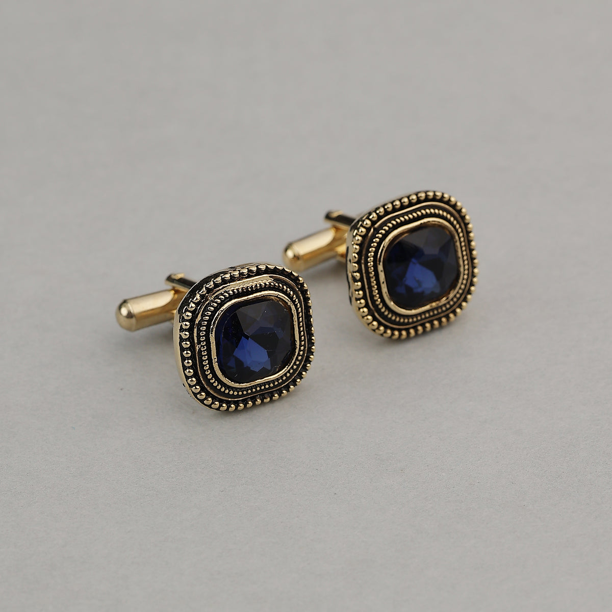 Gold-Tone Antique Sapphire Blue Beaded Cufflinks