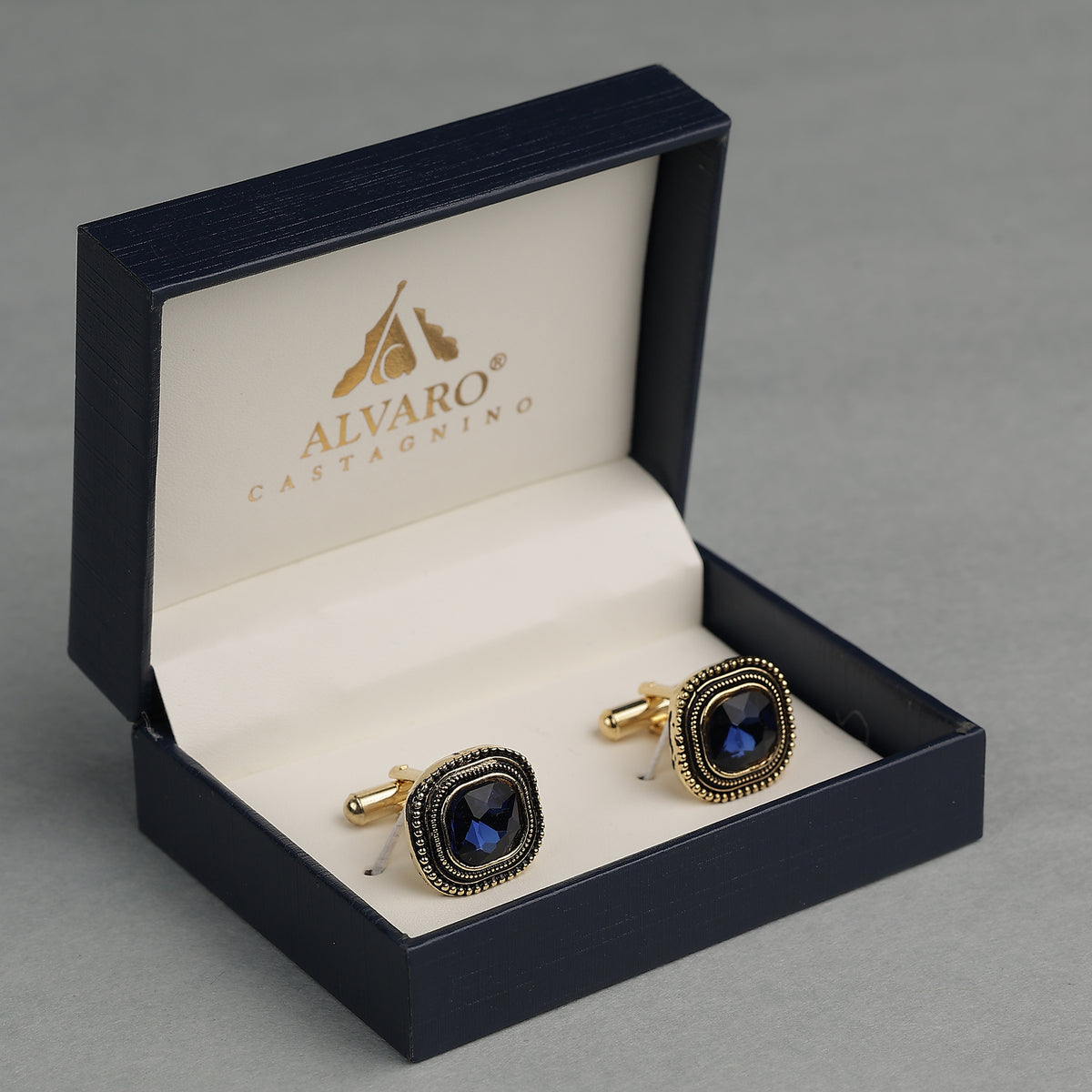 Gold-Tone Antique Sapphire Blue Beaded Cufflinks