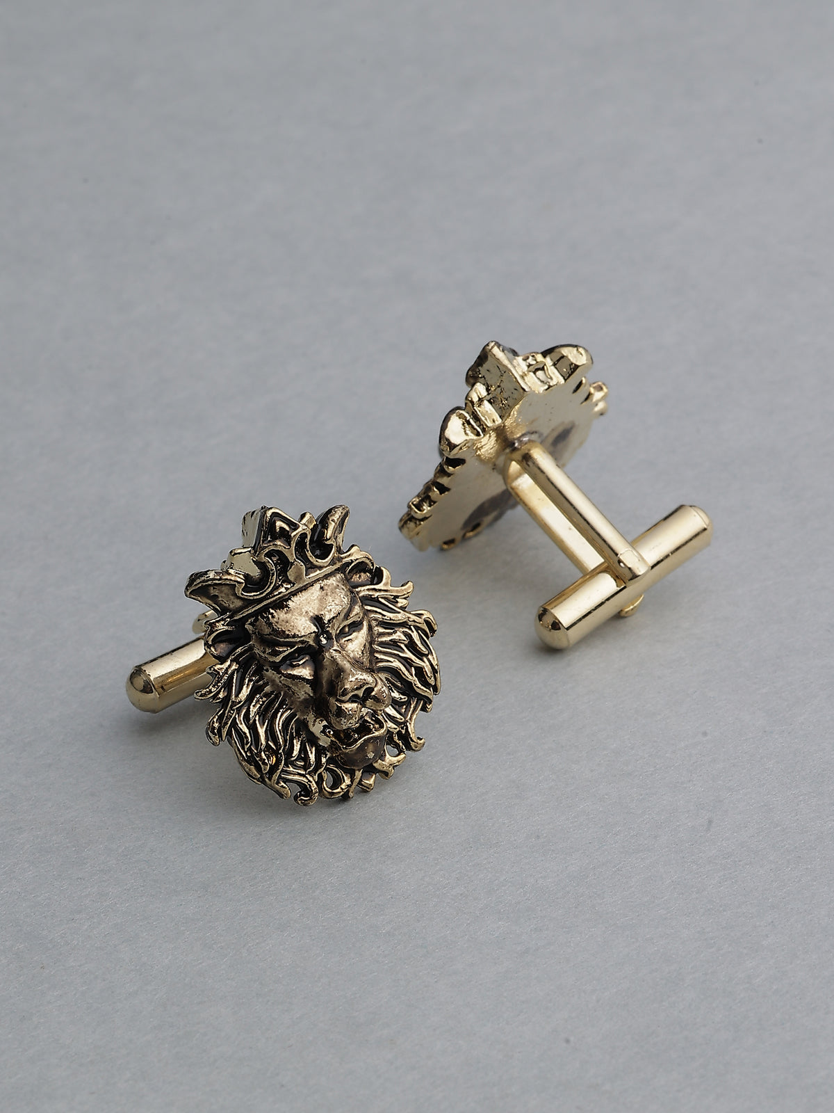 Antique Gold Crowned Lion Head Cufflinks