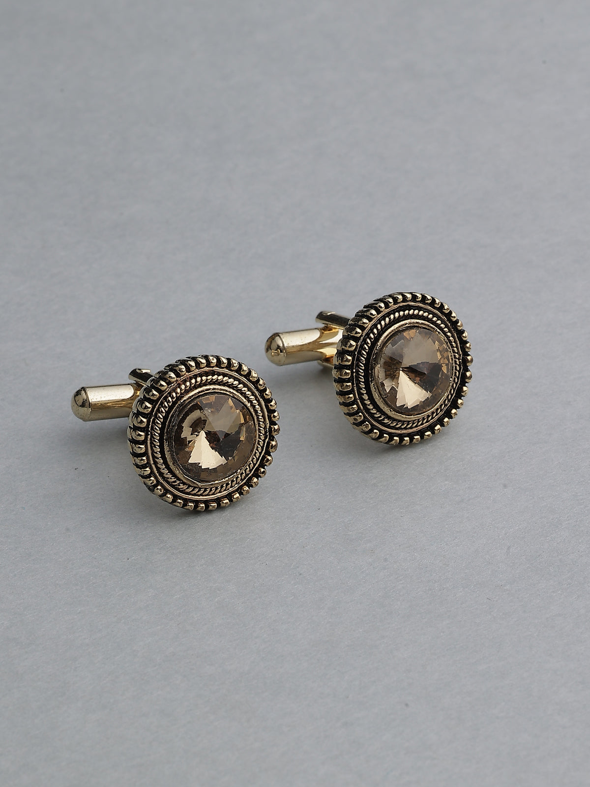 Antique Gold & Smoky Topaz Beaded Round Cufflinks