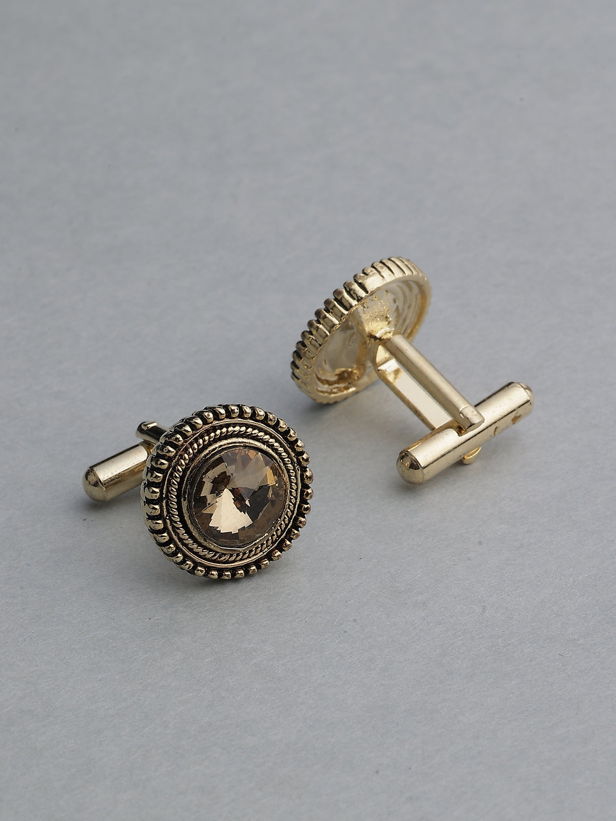 Antique Gold & Smoky Topaz Beaded Round Cufflinks