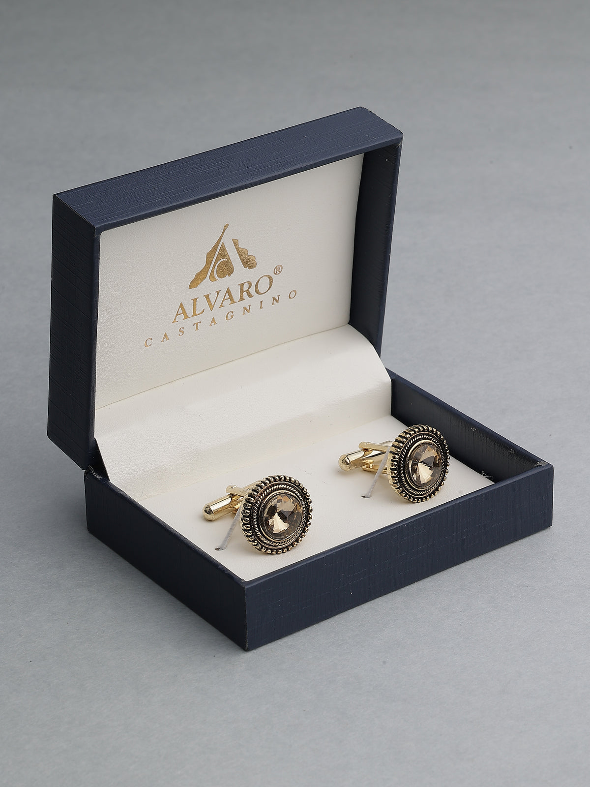 Antique Gold & Smoky Topaz Beaded Round Cufflinks