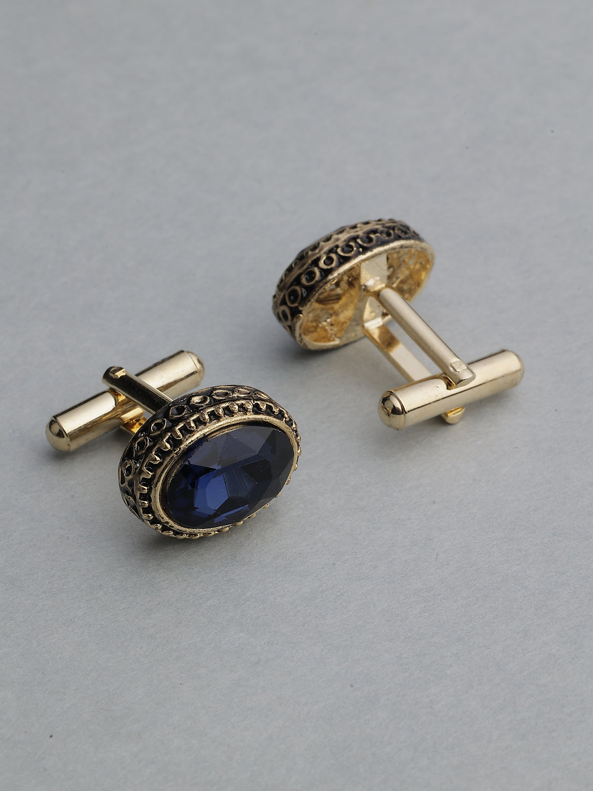 Antique Gold & Sapphire Blue Beaded Oval Cufflinks