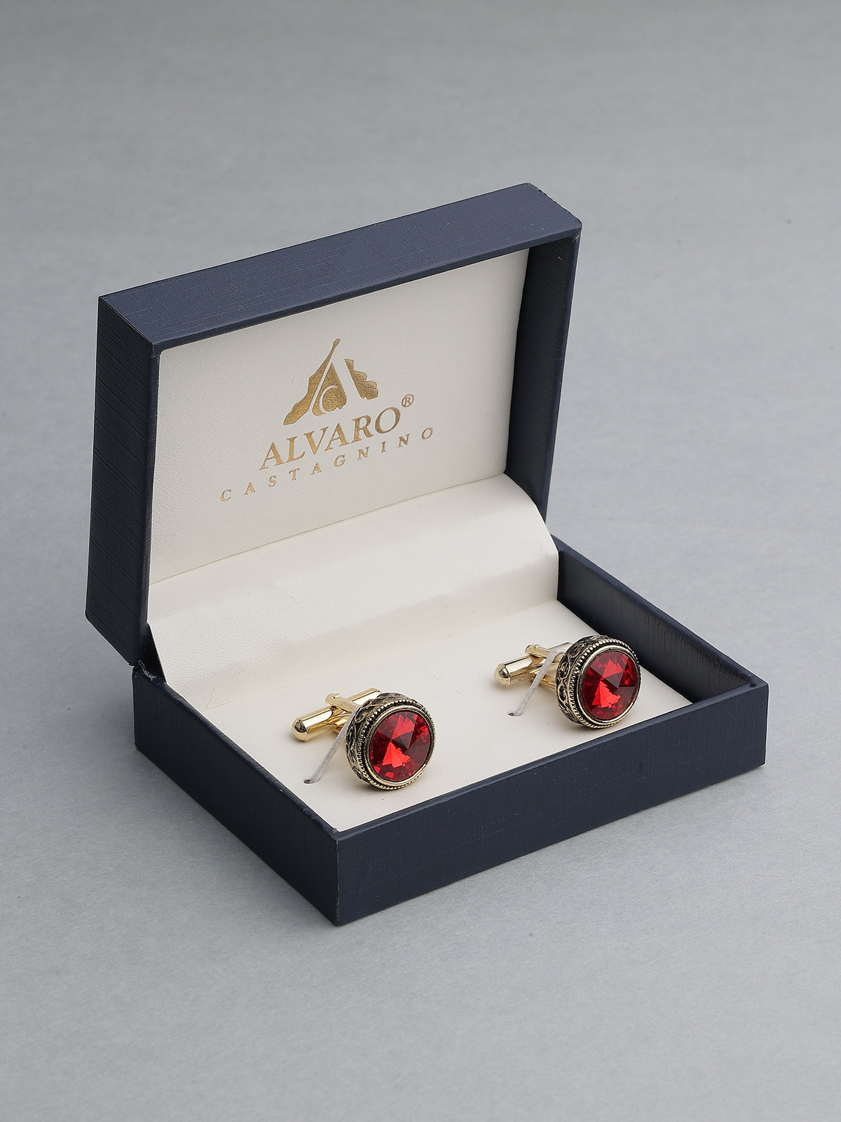 Antique Gold & Crimson Ruby Beaded Round Cufflinks