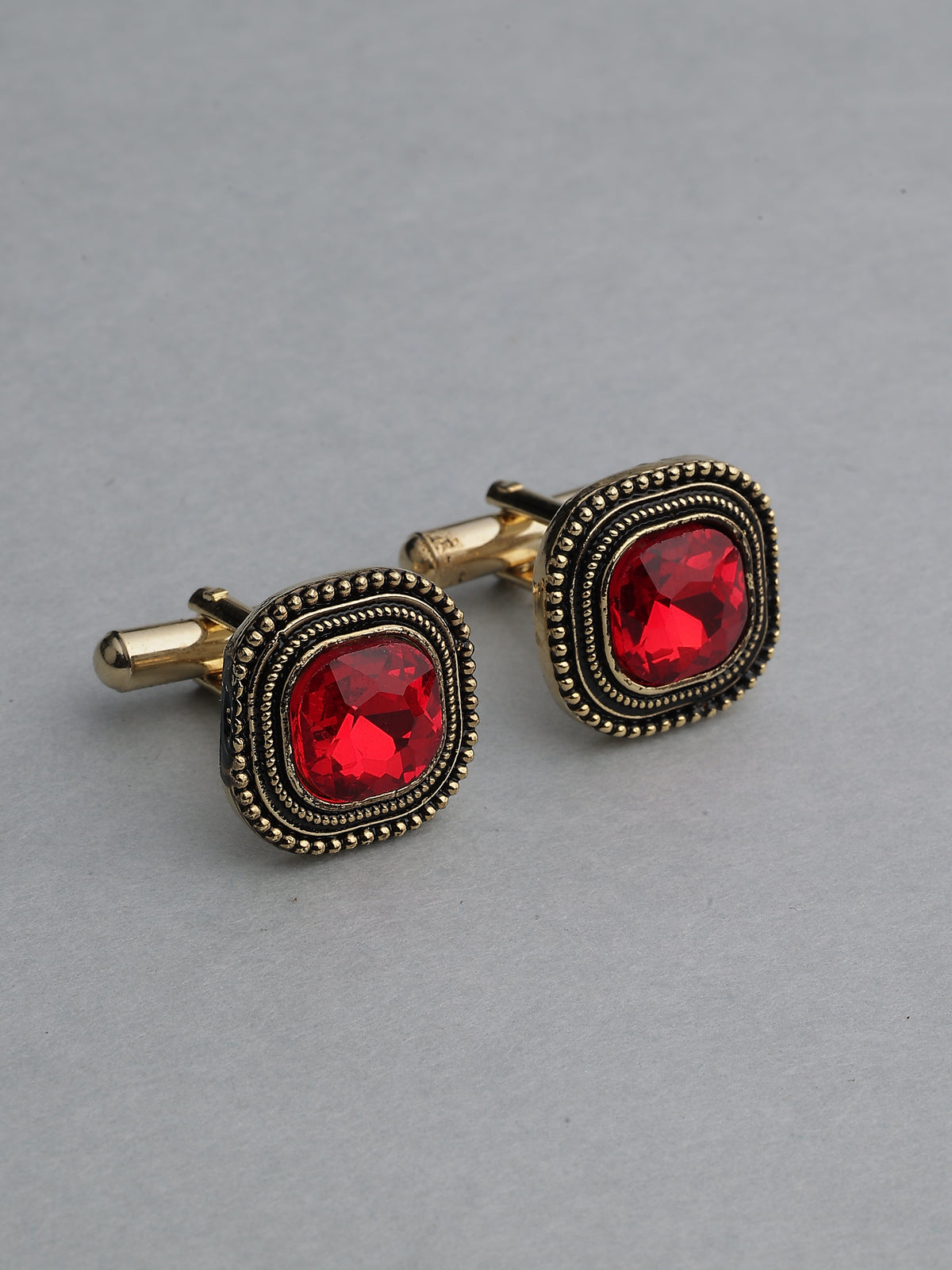 Gold-Tone Antique Crimson Ruby Beaded Cufflinks