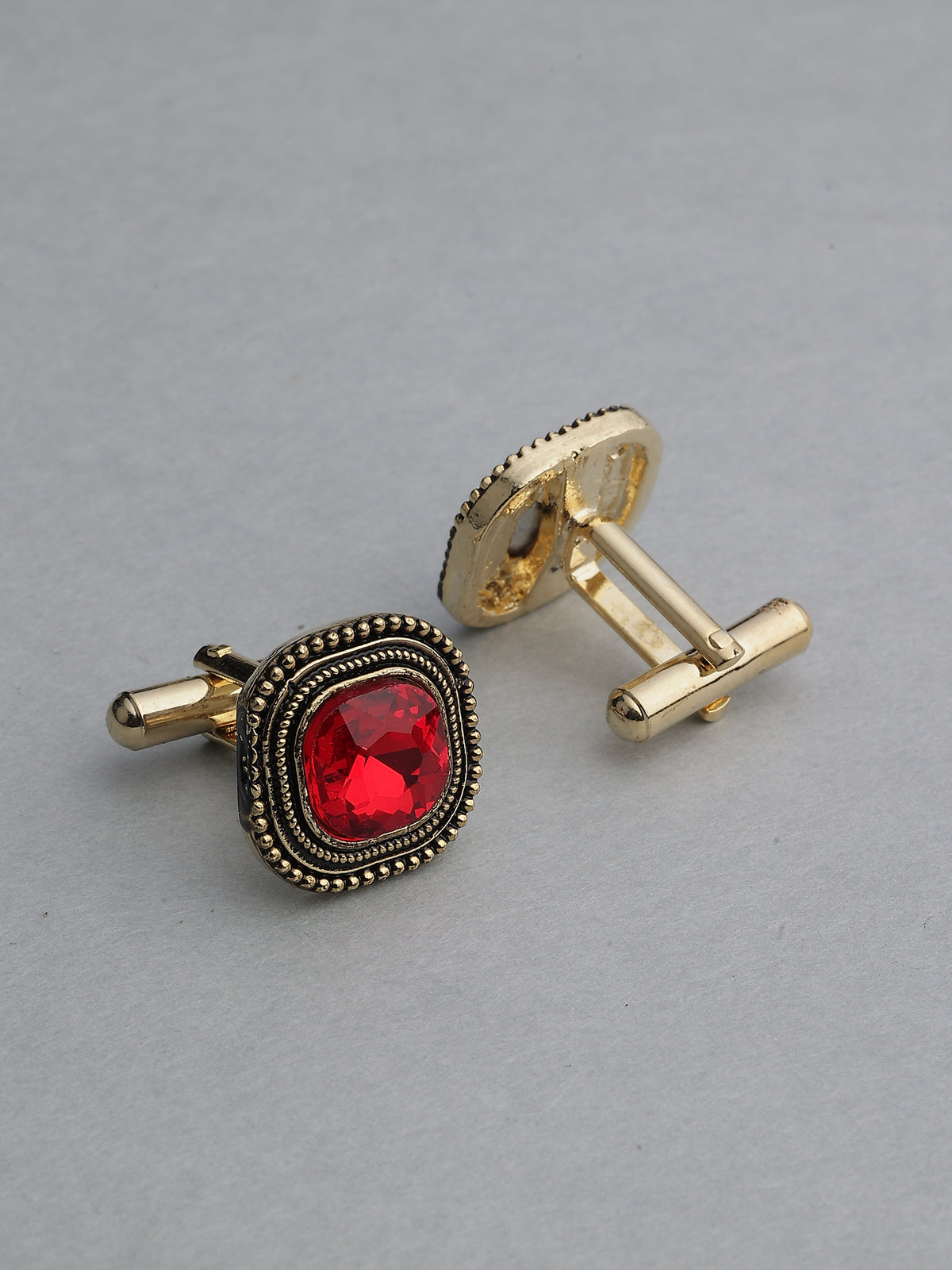 Gold-Tone Antique Crimson Ruby Beaded Cufflinks