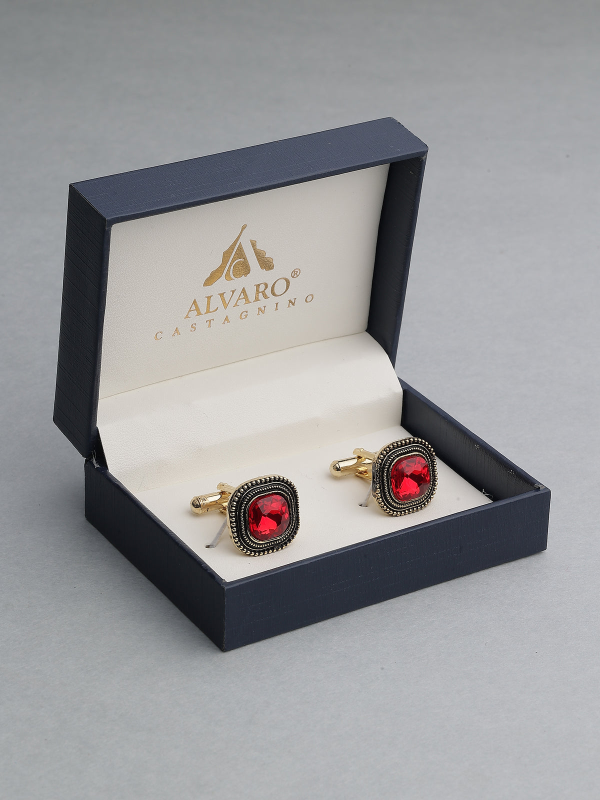 Gold-Tone Antique Crimson Ruby Beaded Cufflinks