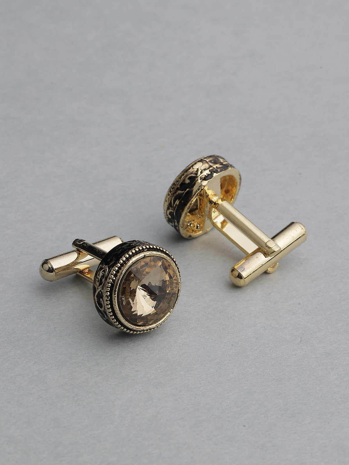 Antique Gold & Smoky Topaz Beaded Round Cufflinks