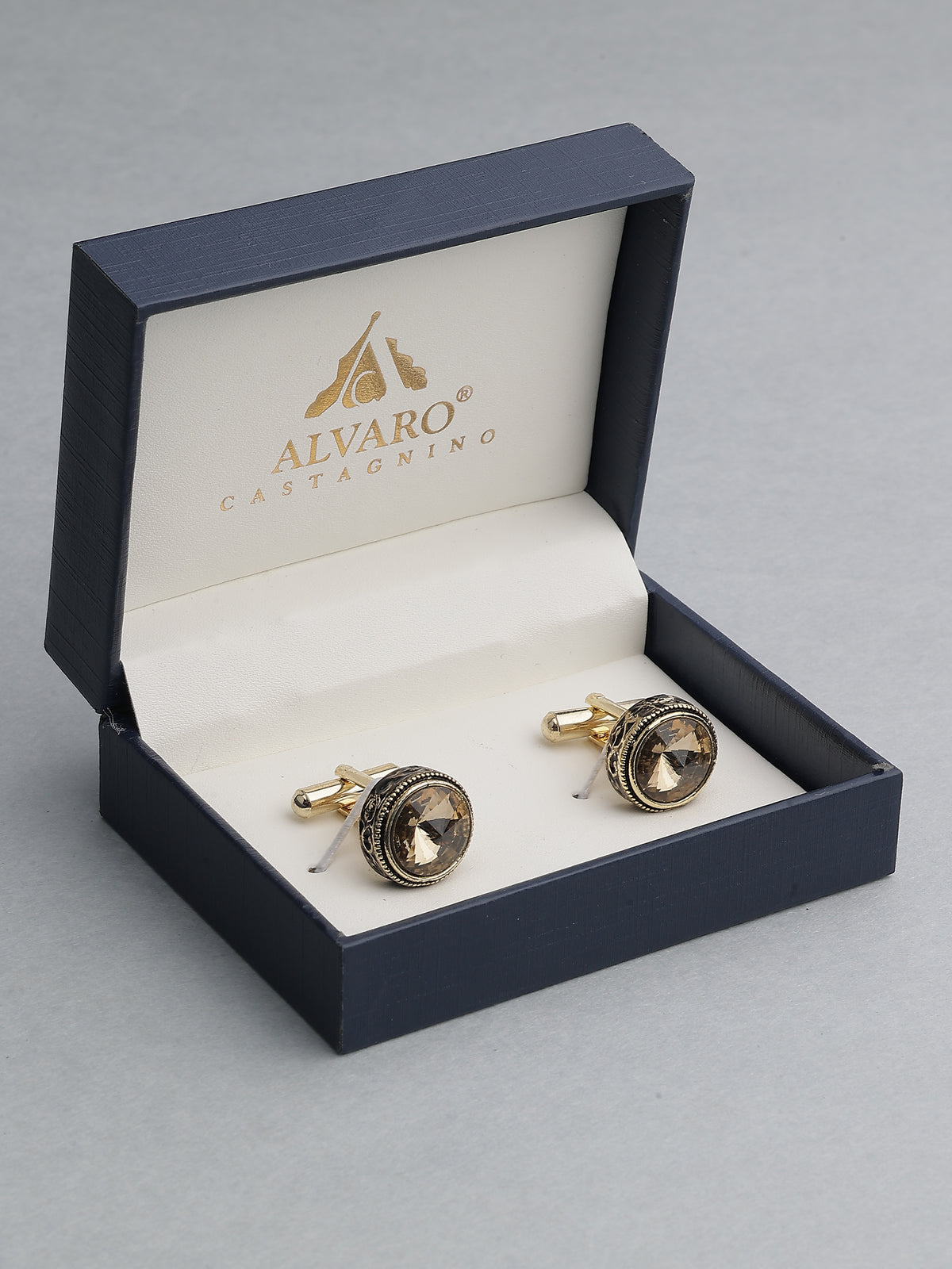 Antique Gold & Smoky Topaz Beaded Round Cufflinks