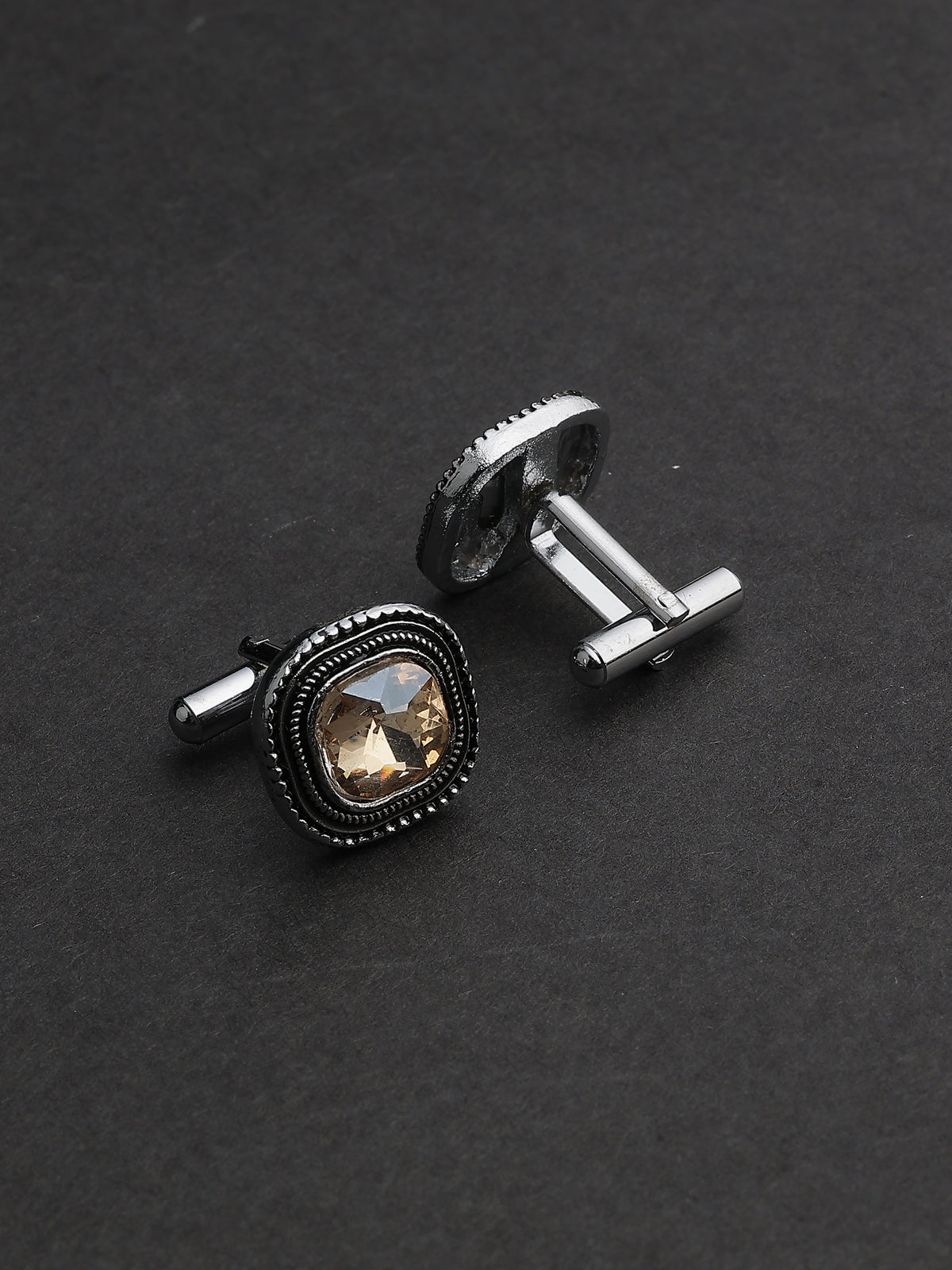 Antique Silver & Smoky Topaz Beaded Cushion Cufflinks