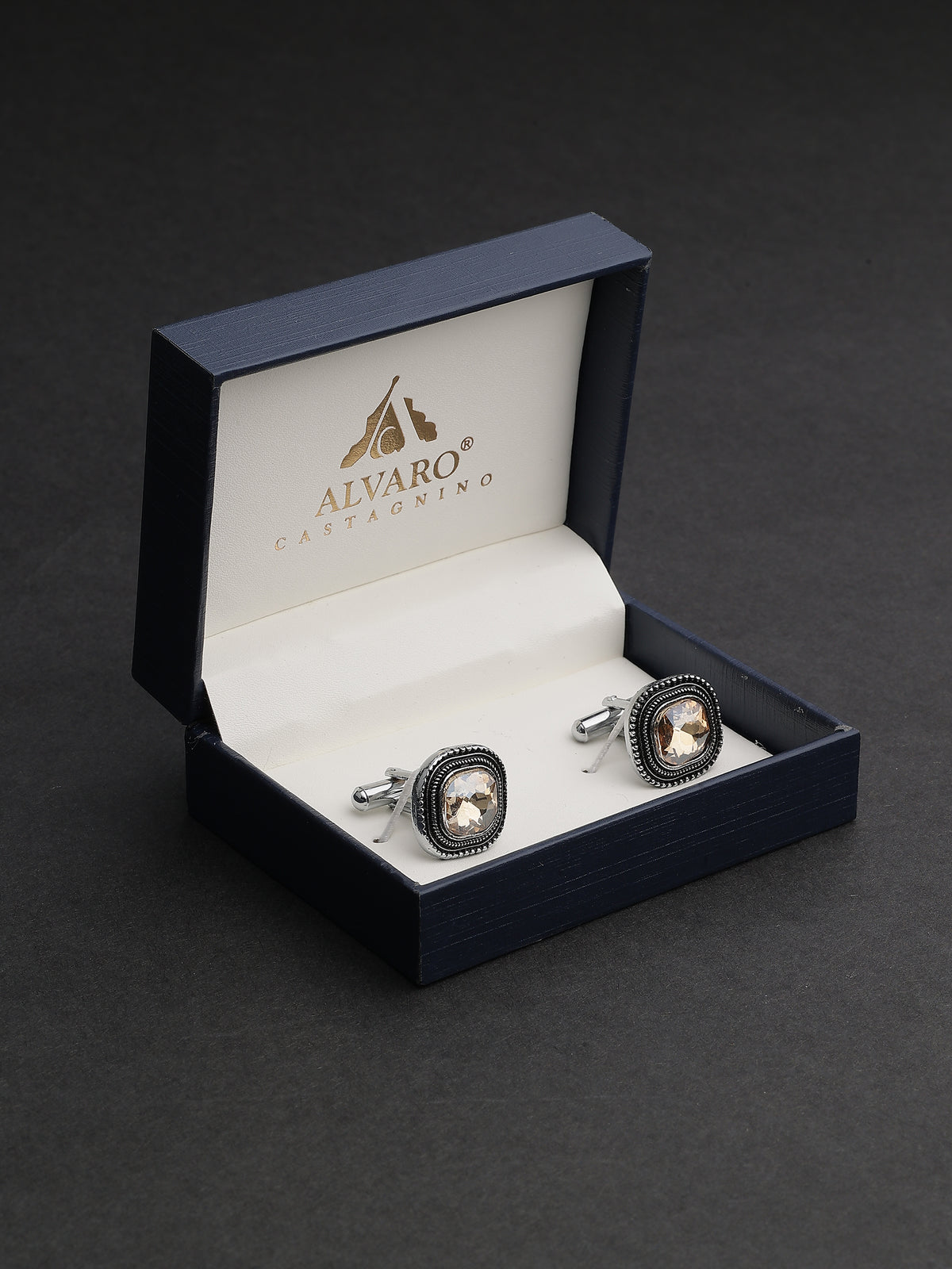 Antique Silver & Smoky Topaz Beaded Cushion Cufflinks