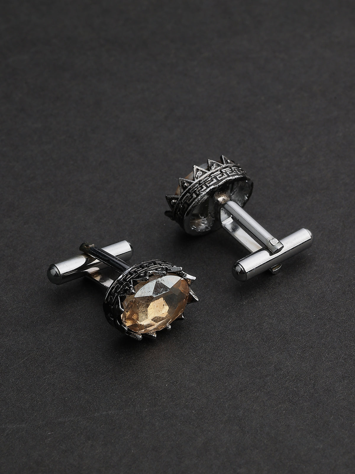 Antique Silver & Smoky Topaz Oval Crown Cufflinks