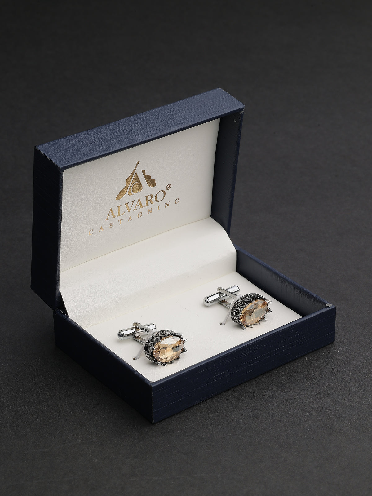 Antique Silver & Smoky Topaz Oval Crown Cufflinks