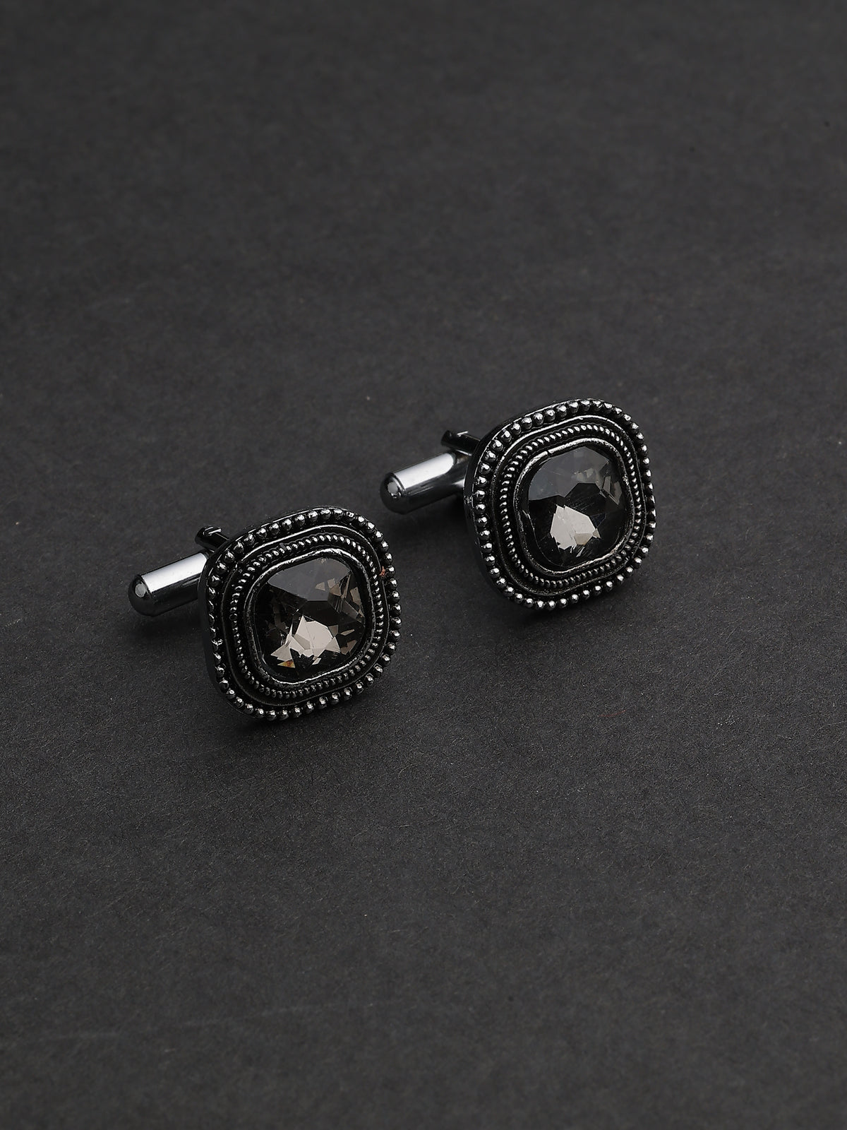 Antique Silver & Charcoal Crystal Beaded Cushion Cufflinks
