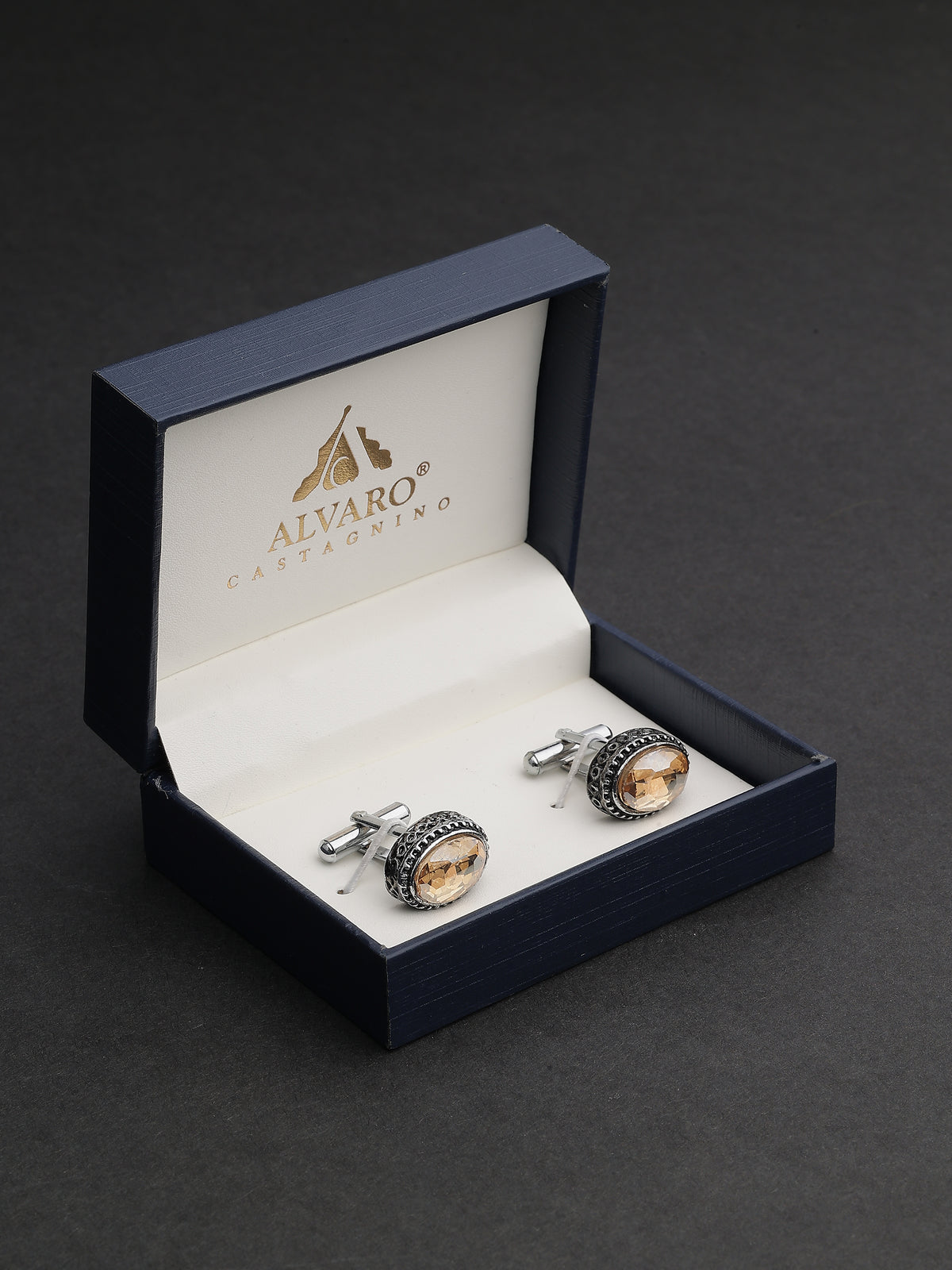 Antique Silver & Smoky Topaz Beaded Oval Cufflinks
