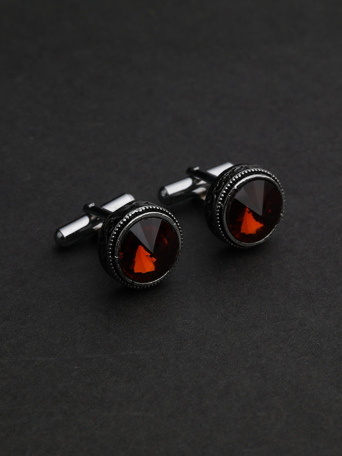 Antique Silver & Crimson Ruby Beaded Round Cufflinks