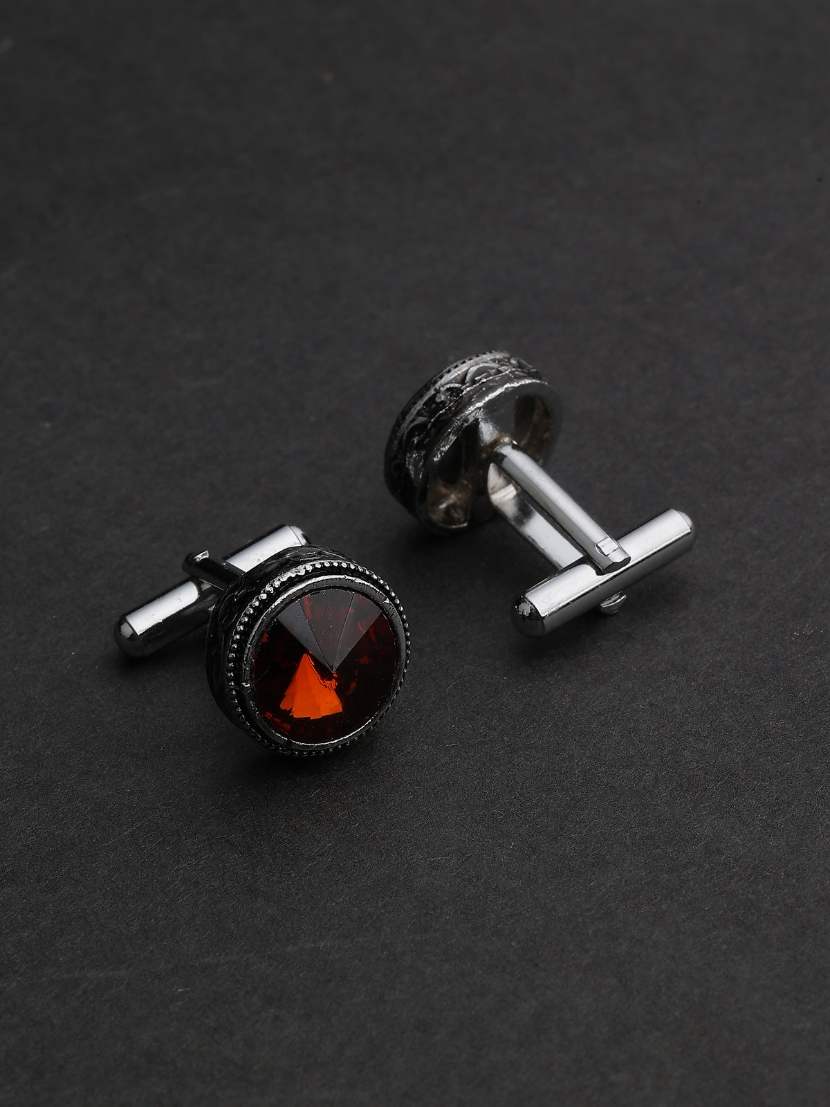 Antique Silver & Crimson Ruby Beaded Round Cufflinks
