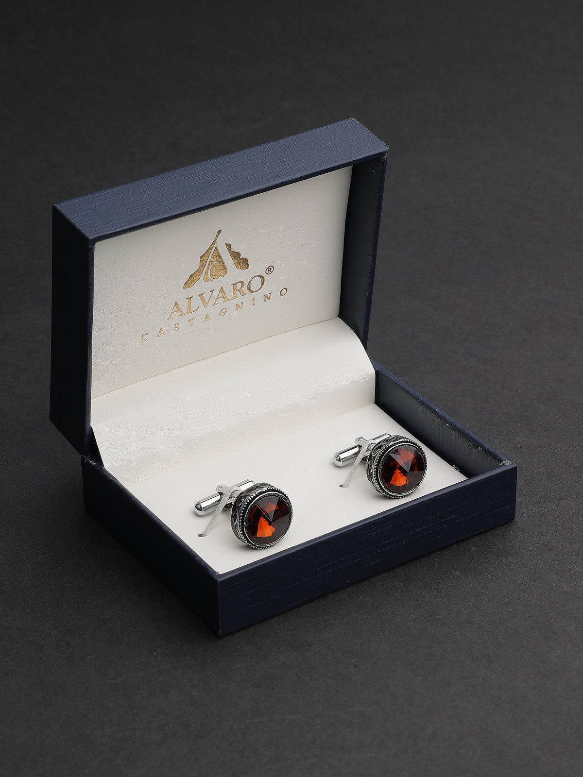 Antique Silver & Crimson Ruby Beaded Round Cufflinks