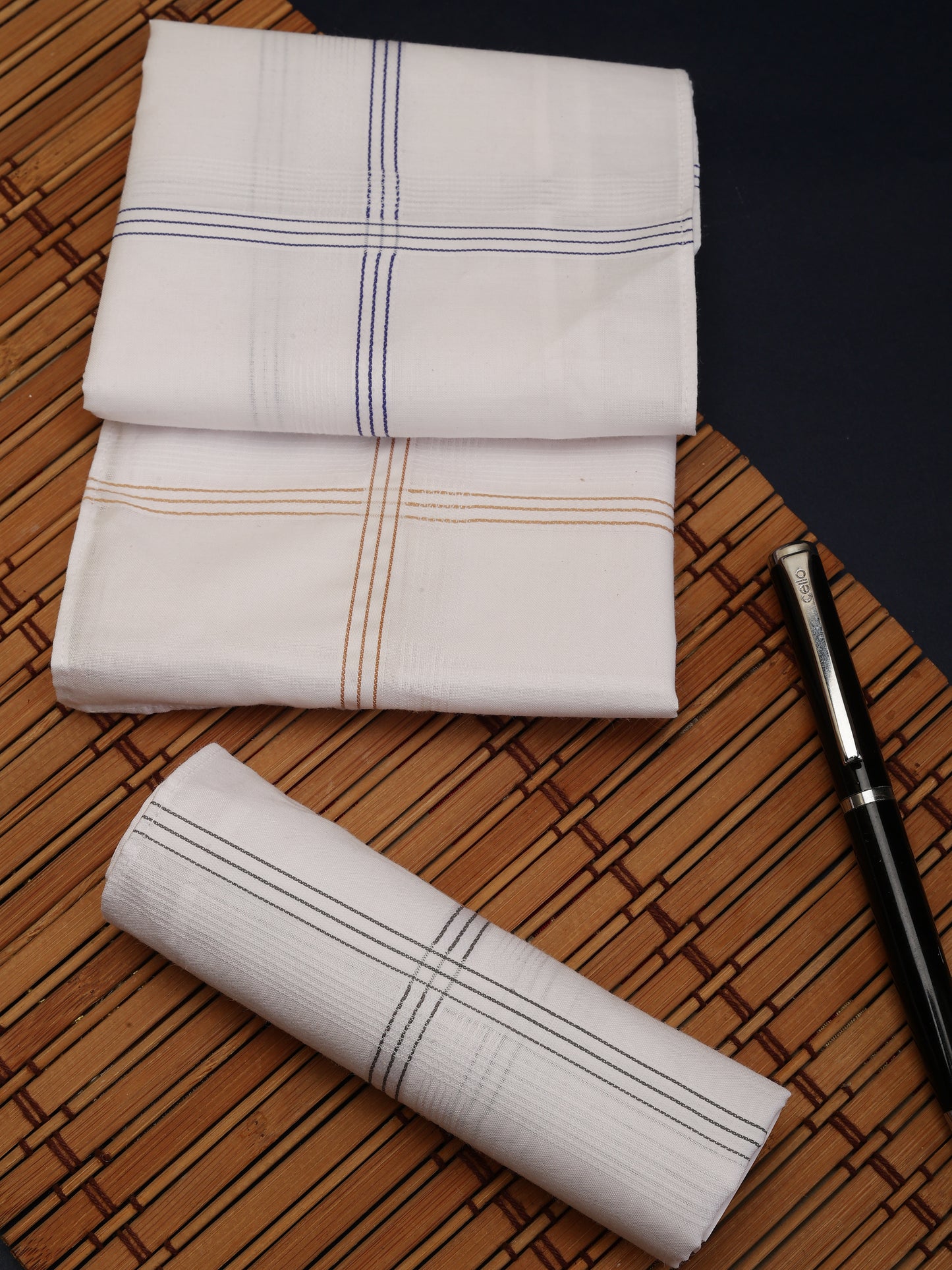 Alvaro Castagnino Men Pack Of 3 Striped Pure Cotton Handkerchief