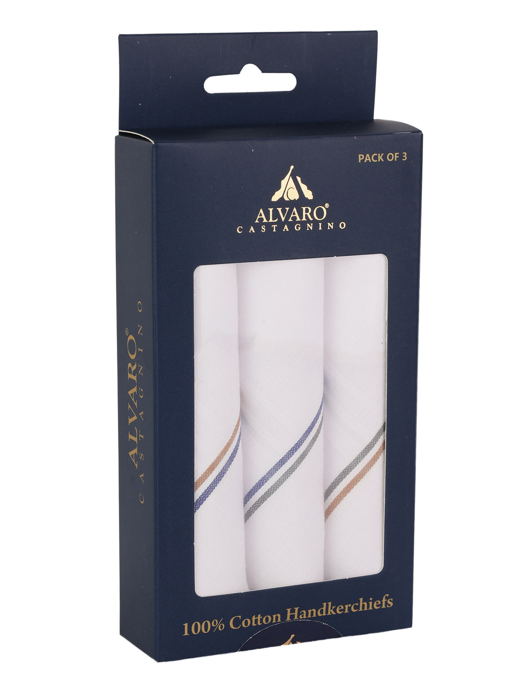 Alvaro Castagnino Men Pack Of 3 Striped Pure Cotton Handkerchief