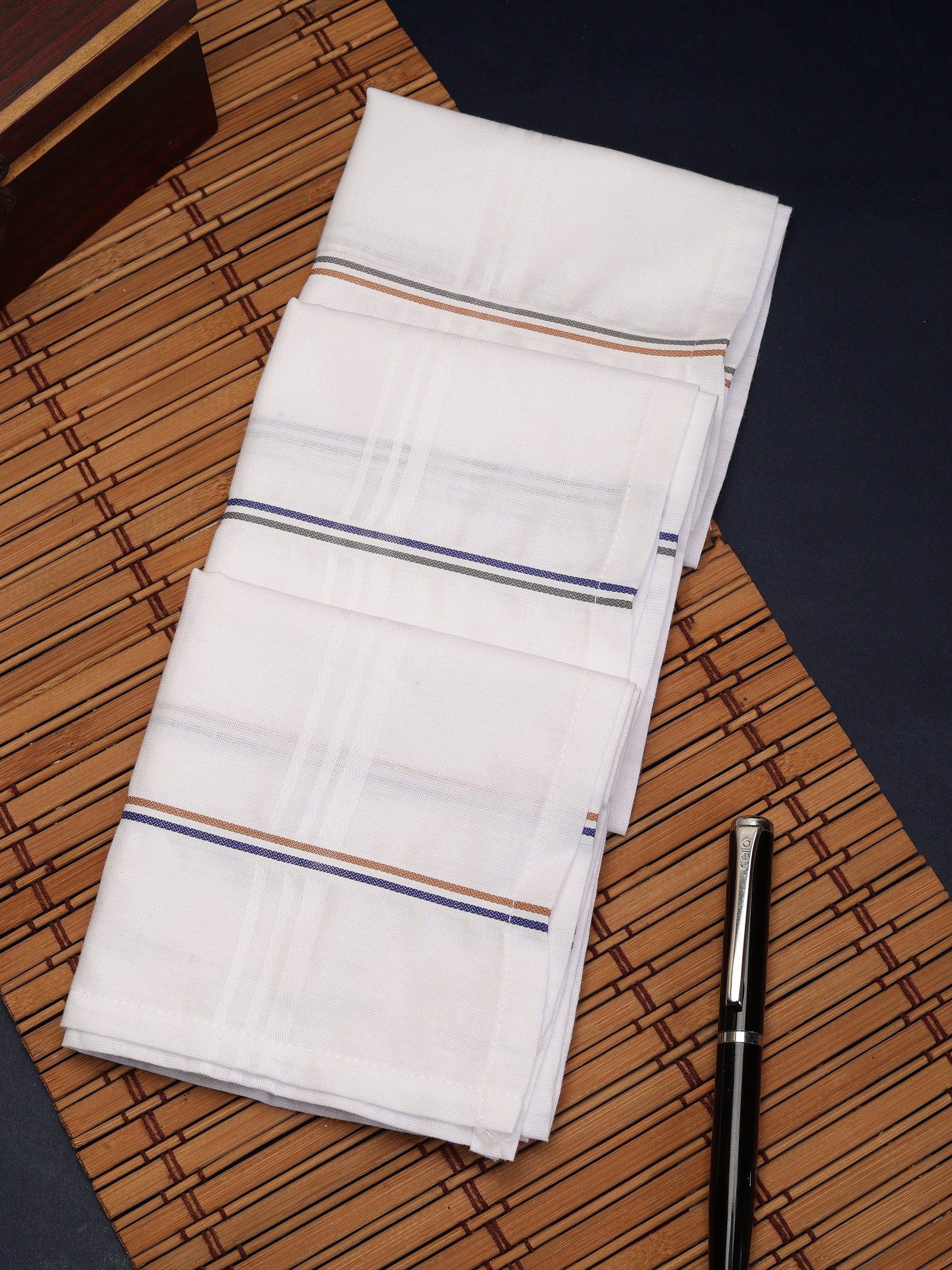 Alvaro Castagnino Men Pack Of 3 Striped Pure Cotton Handkerchief