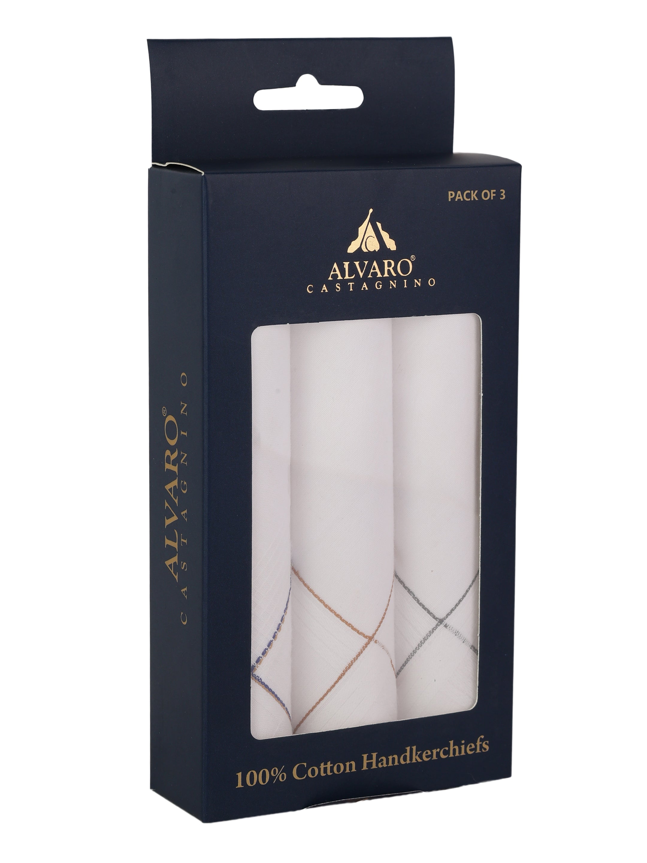 Alvaro Castagnino Men Pack Of 3 Striped Pure Cotton Handkerchief