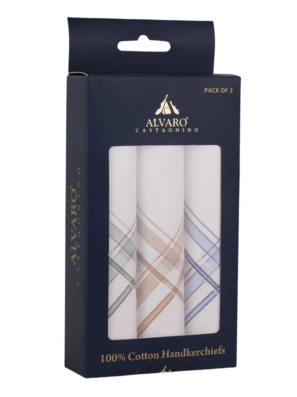 Alvaro Castagnino Men Pack Of 3 Striped Pure Cotton Handkerchief
