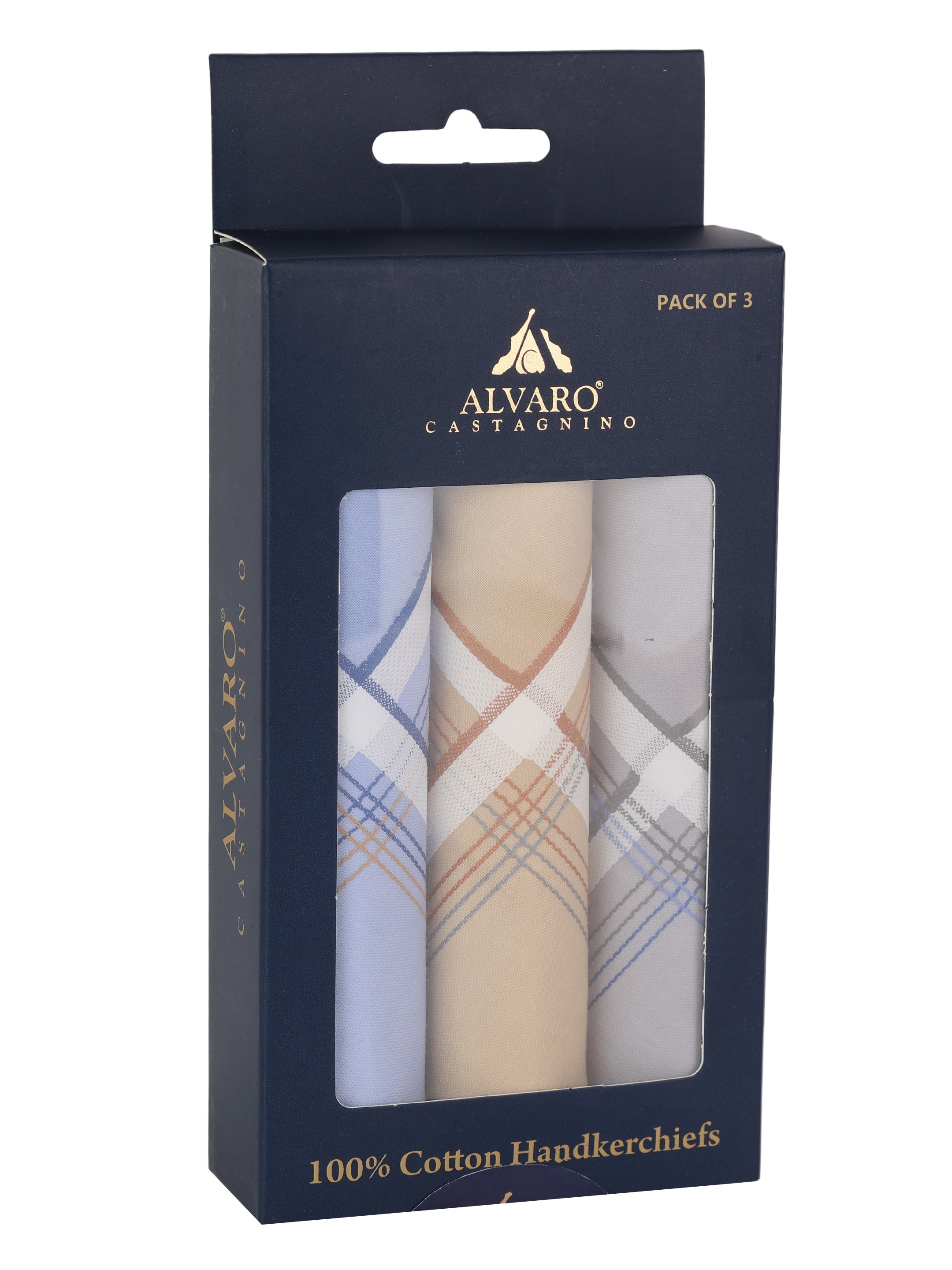 Alvaro Castagnino Men Pack Of 3 Assorted Striped Pure Cotton Handkerchief