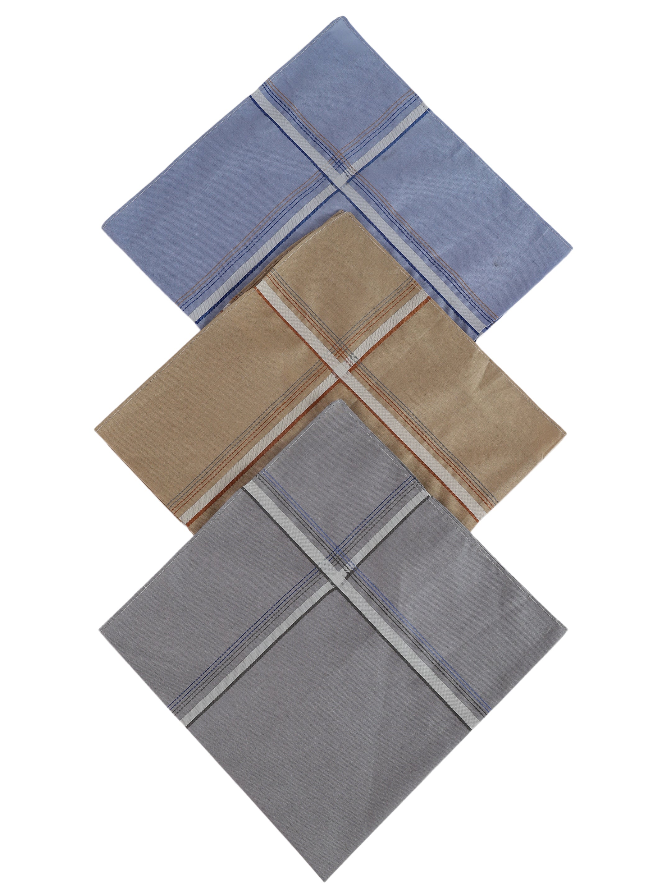 Alvaro Castagnino Men Pack Of 3 Assorted Striped Pure Cotton Handkerchief