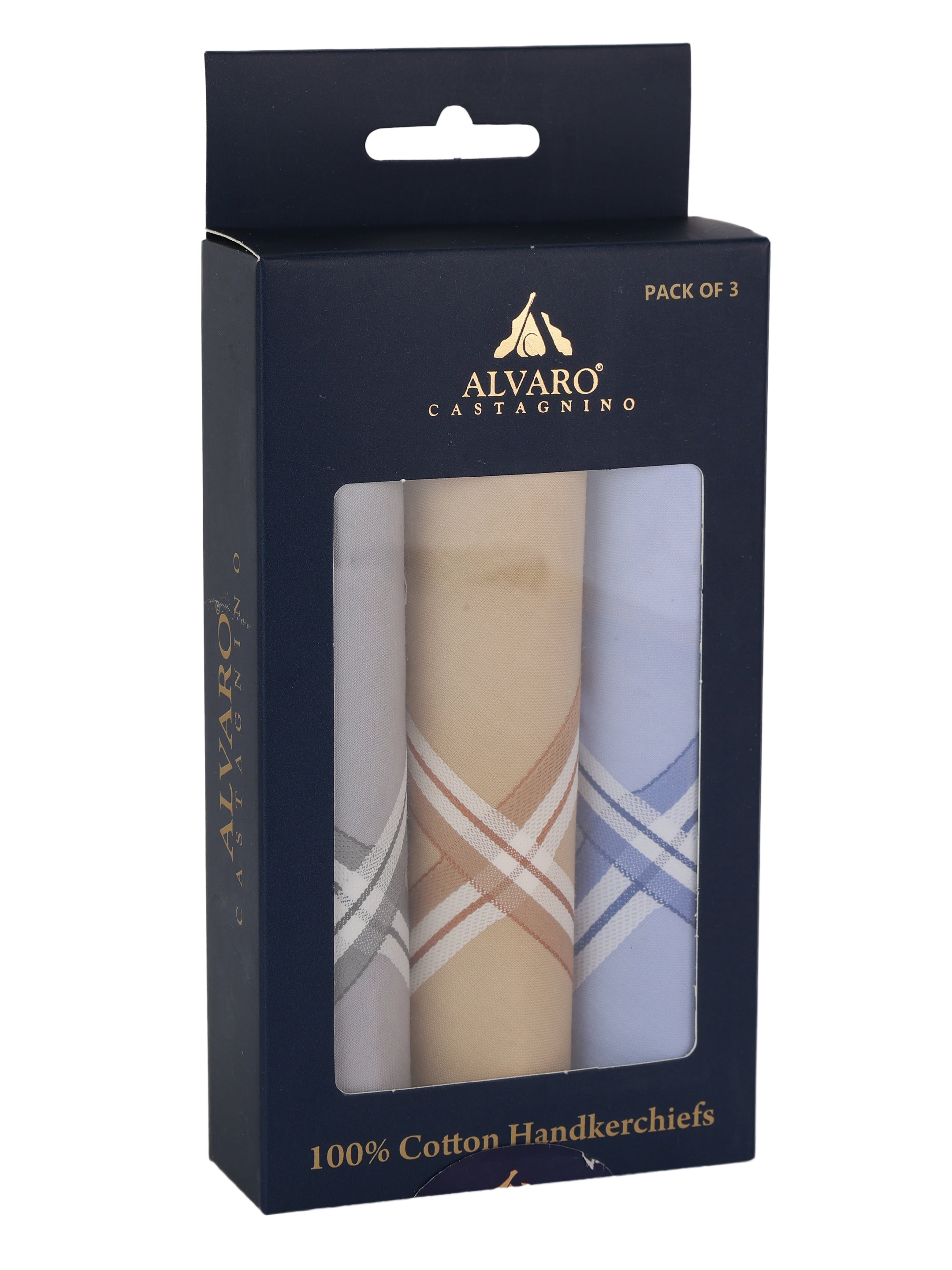 Alvaro Castagnino Men Pack Of 3 Assorted Striped Pure Cotton Handkerchief