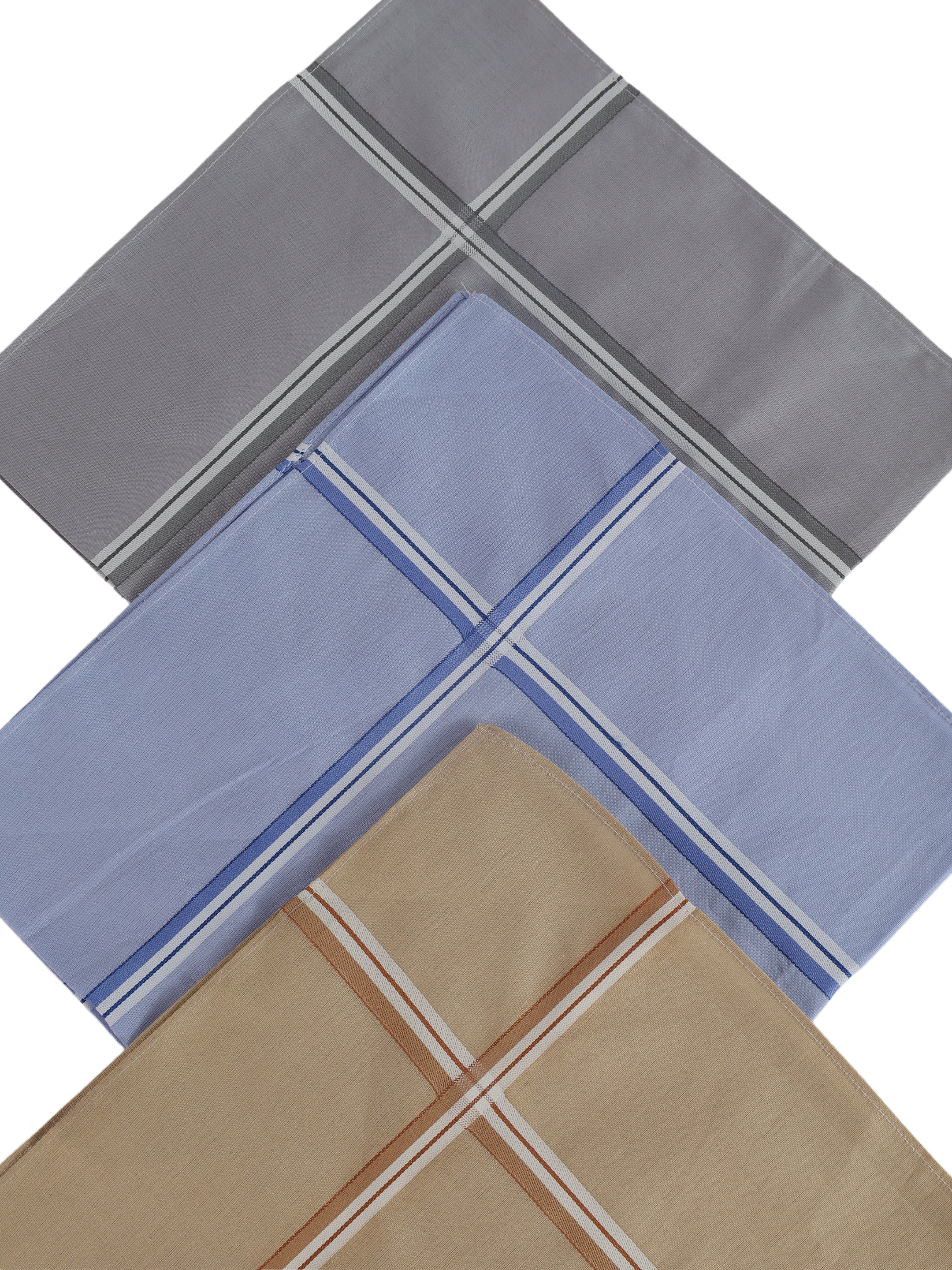 Alvaro Castagnino Men Pack Of 3 Assorted Striped Pure Cotton Handkerchief