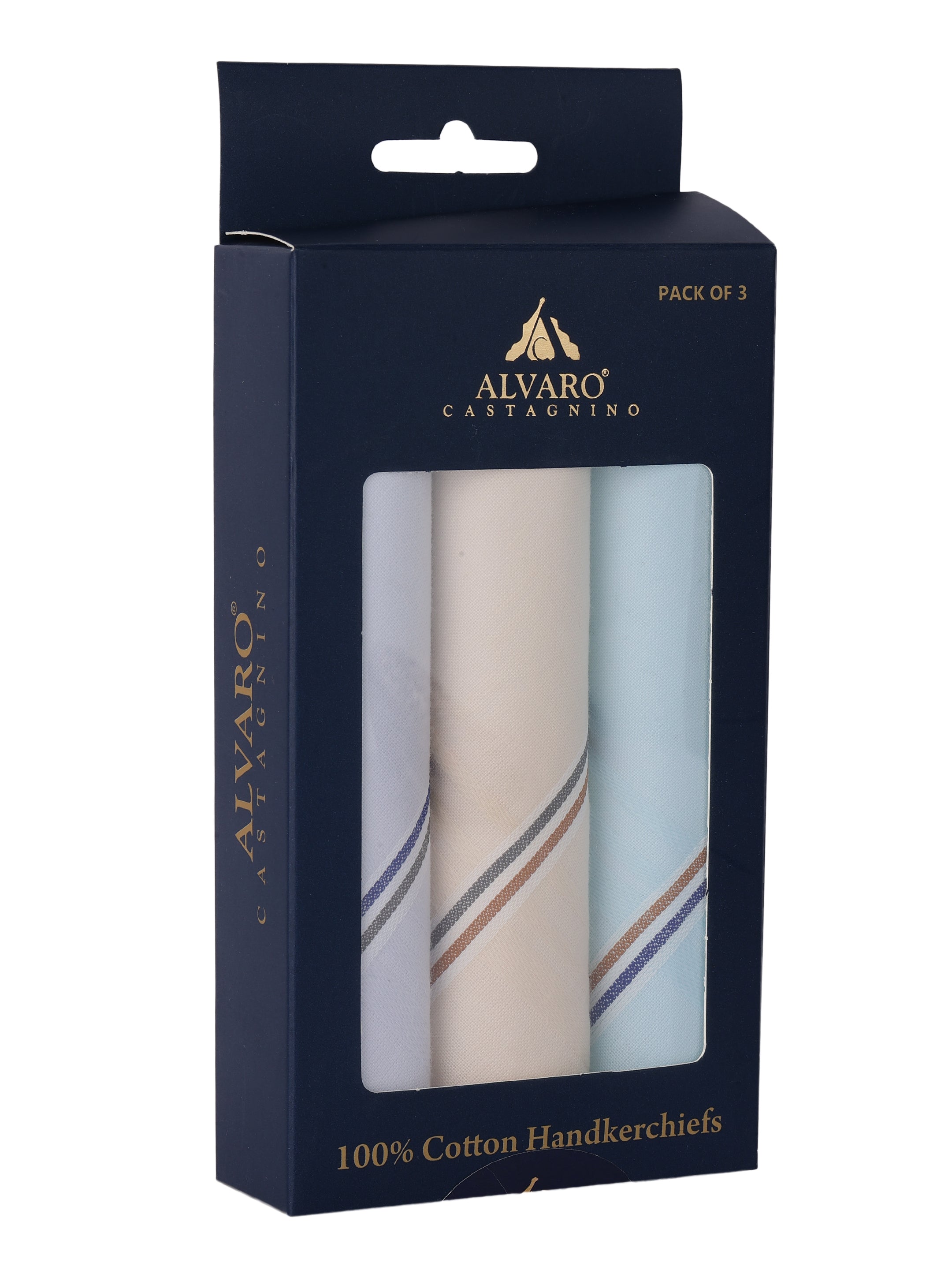 Alvaro Castagnino Men Pack Of 3 Assorted Striped Pure Cotton Handkerchief
