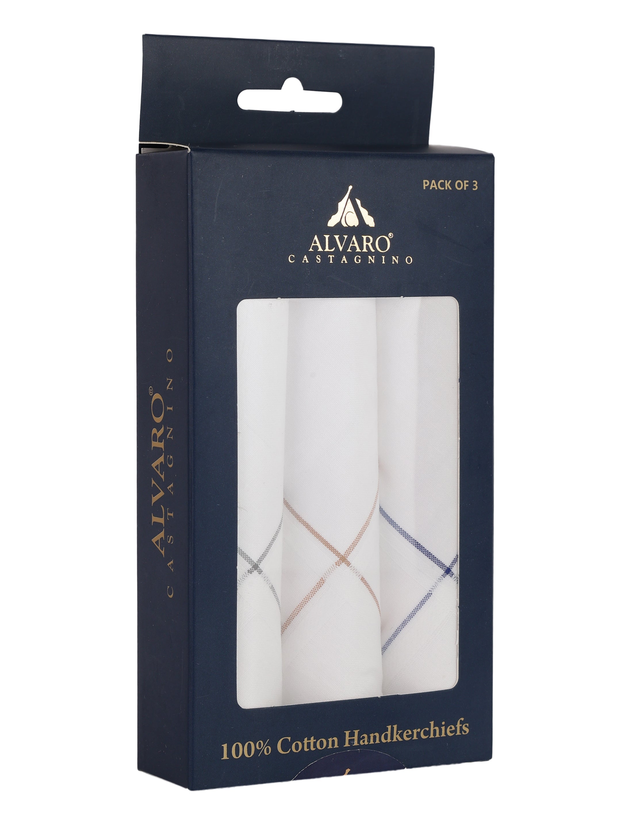 Alvaro Castagnino Men Pack Of 3 Striped Pure Cotton Handkerchief