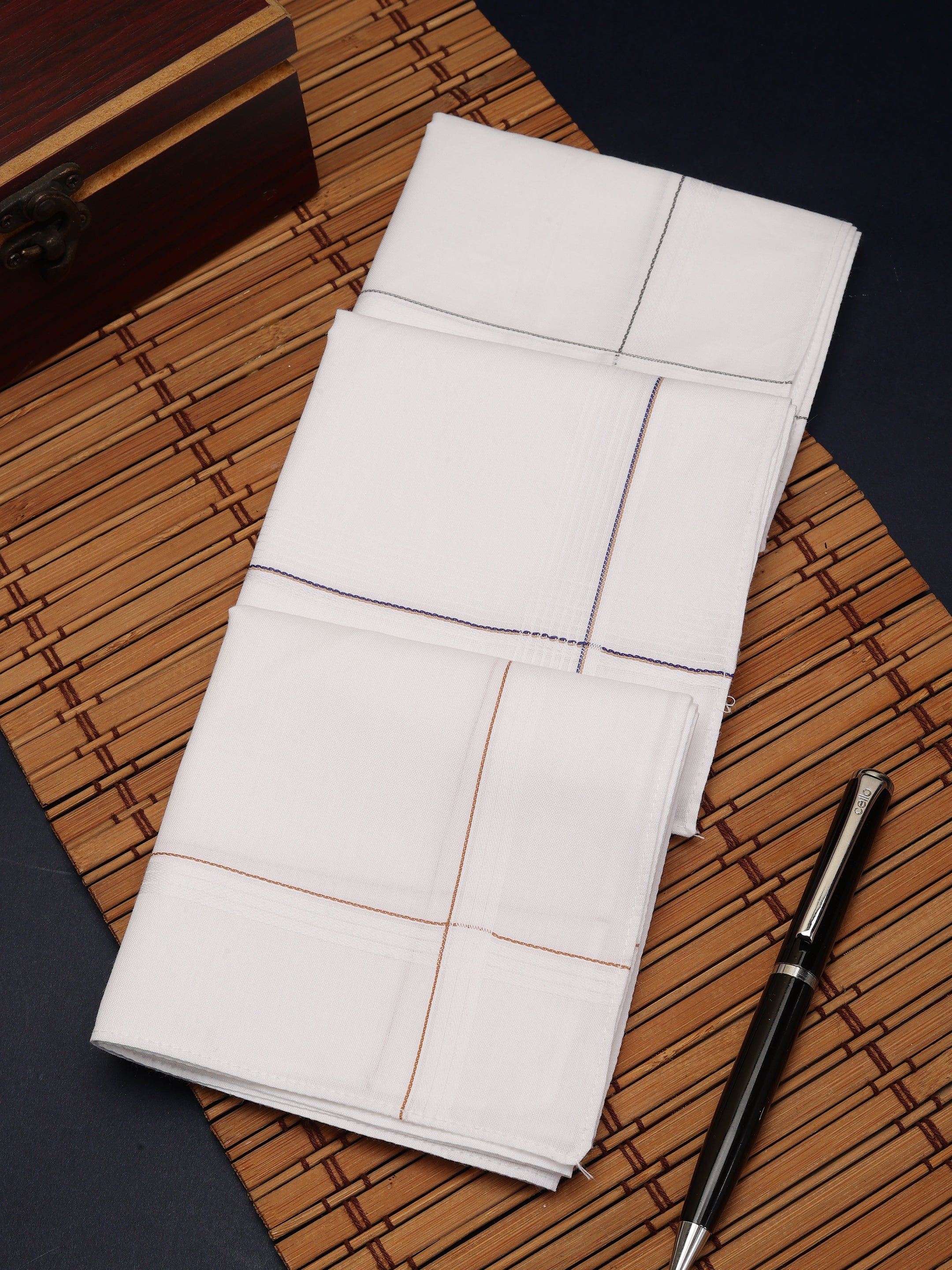 Alvaro Castagnino Men Pack Of 3 Striped Pure Cotton Handkerchief