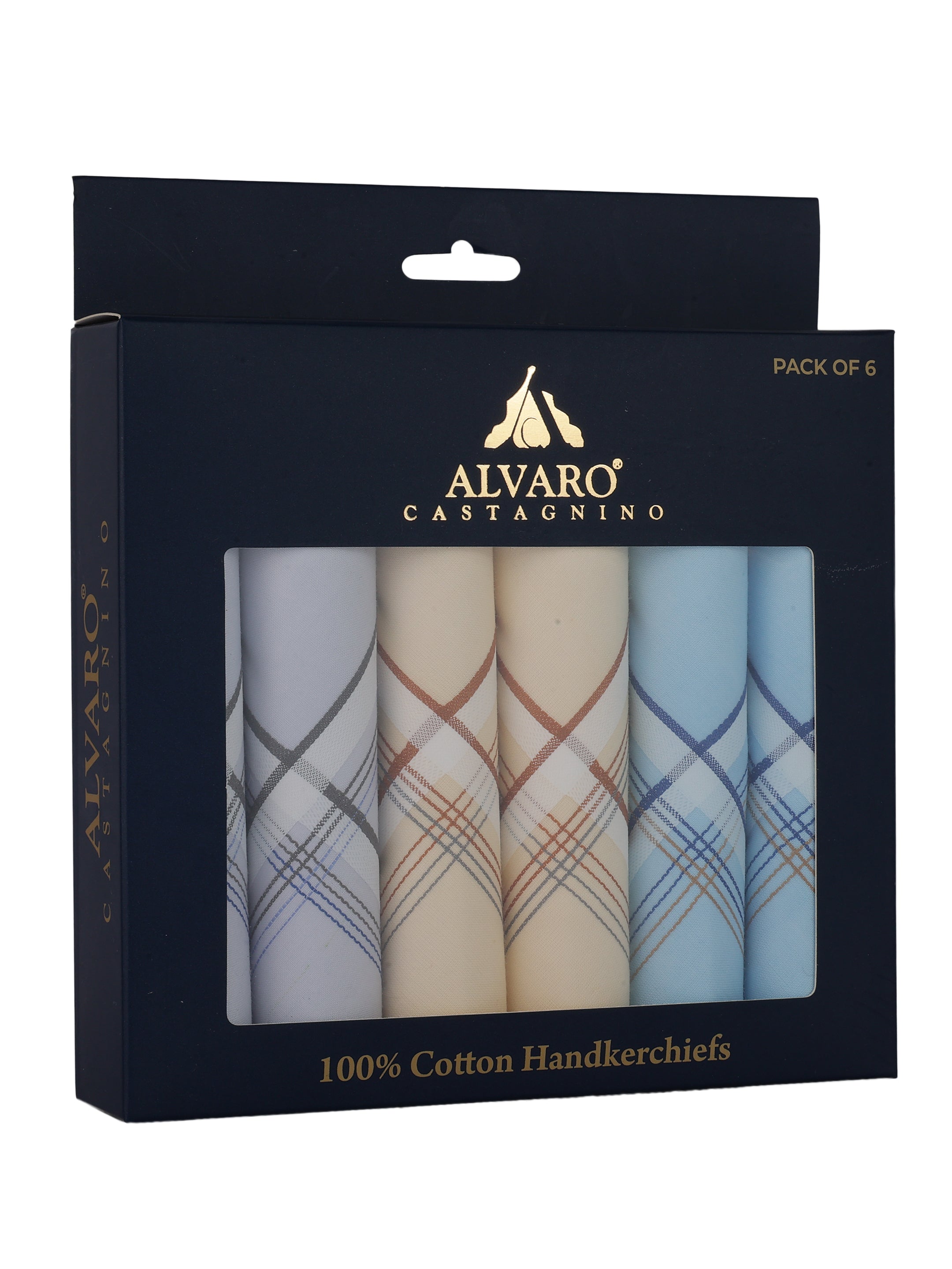 Alvaro Castagnino Men Pack Of 6 Assorted Striped Pure Cotton Handkerchief