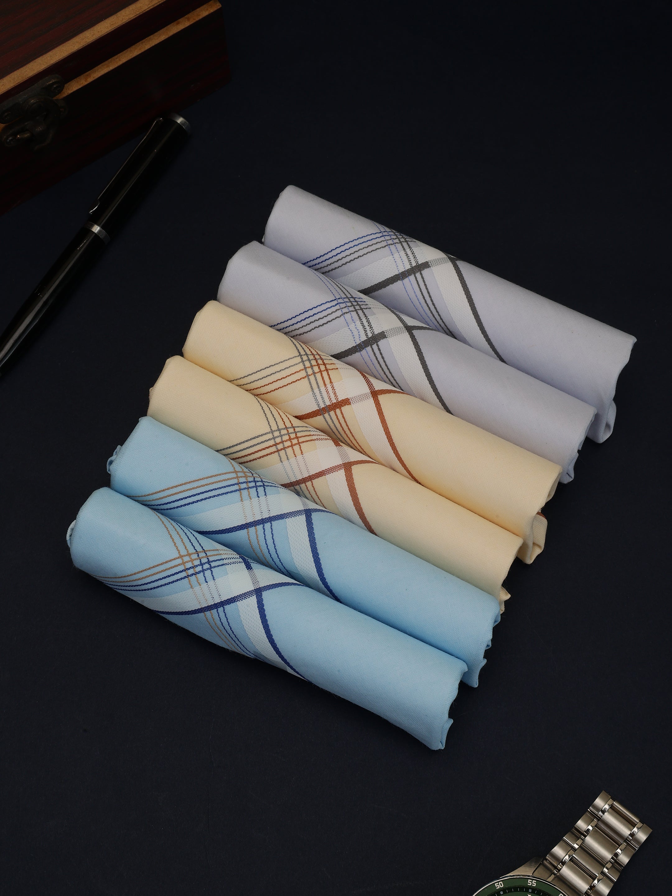 Alvaro Castagnino Men Pack Of 6 Assorted Striped Pure Cotton Handkerchief