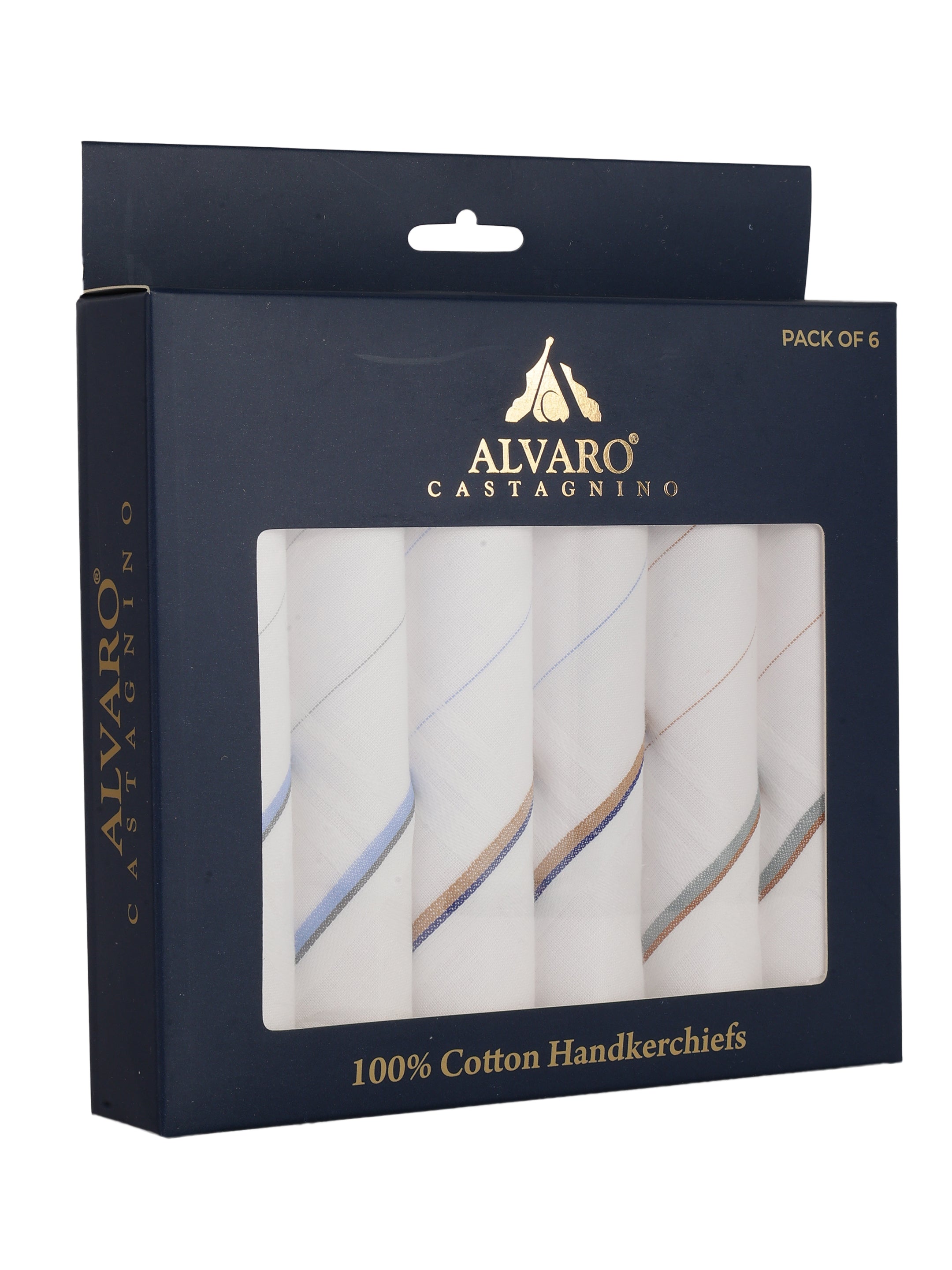 Alvaro Castagnino Men Pack Of 6 Striped Pure Cotton Handkerchief