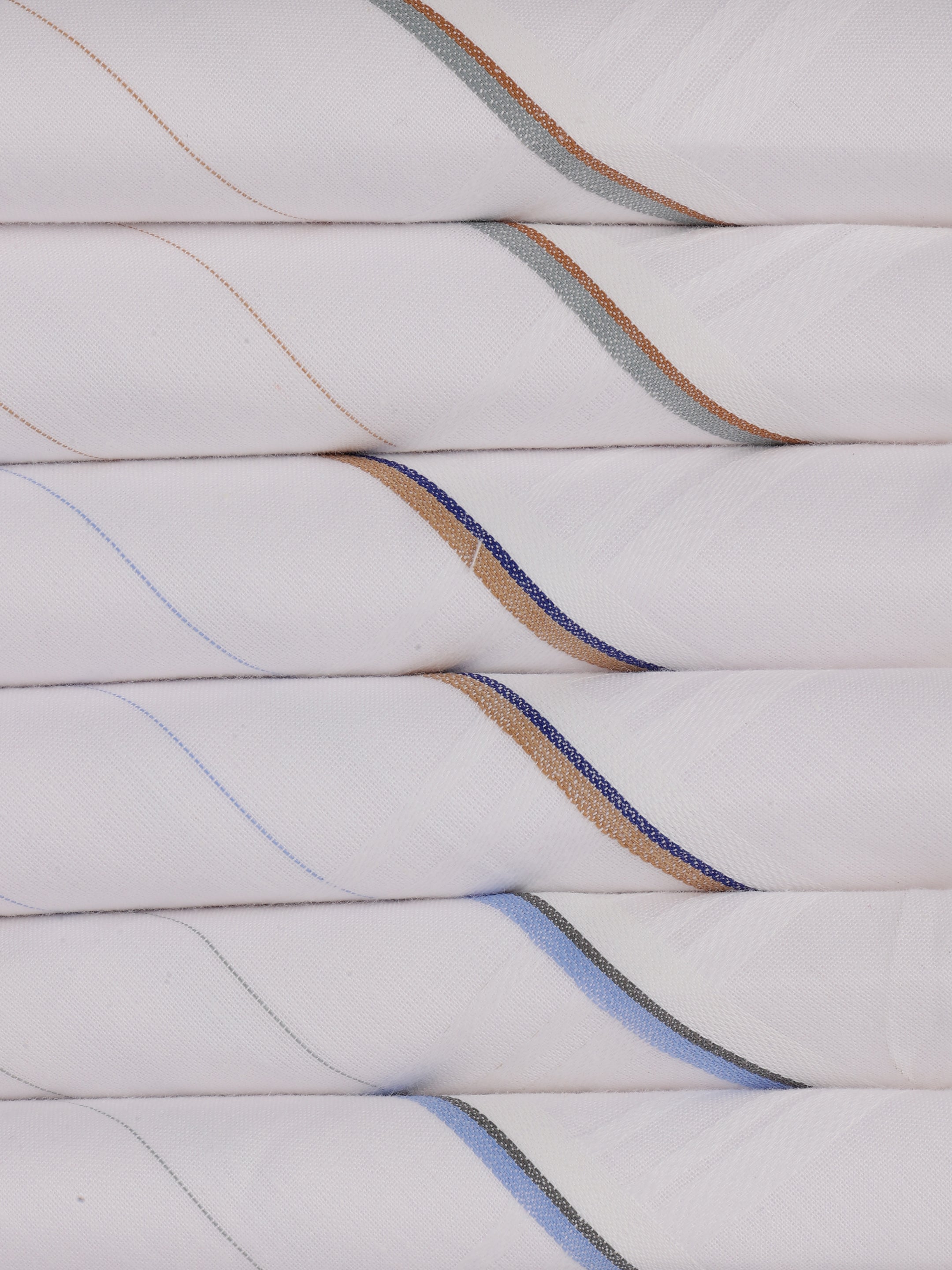 Striped Border White Cotton Handkerchiefs