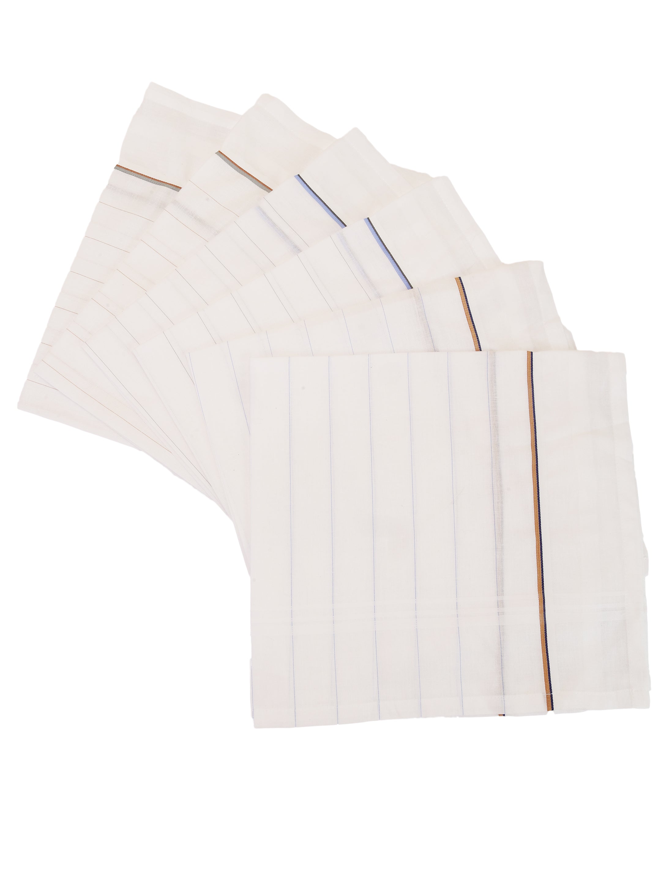 Striped Border White Cotton Handkerchiefs