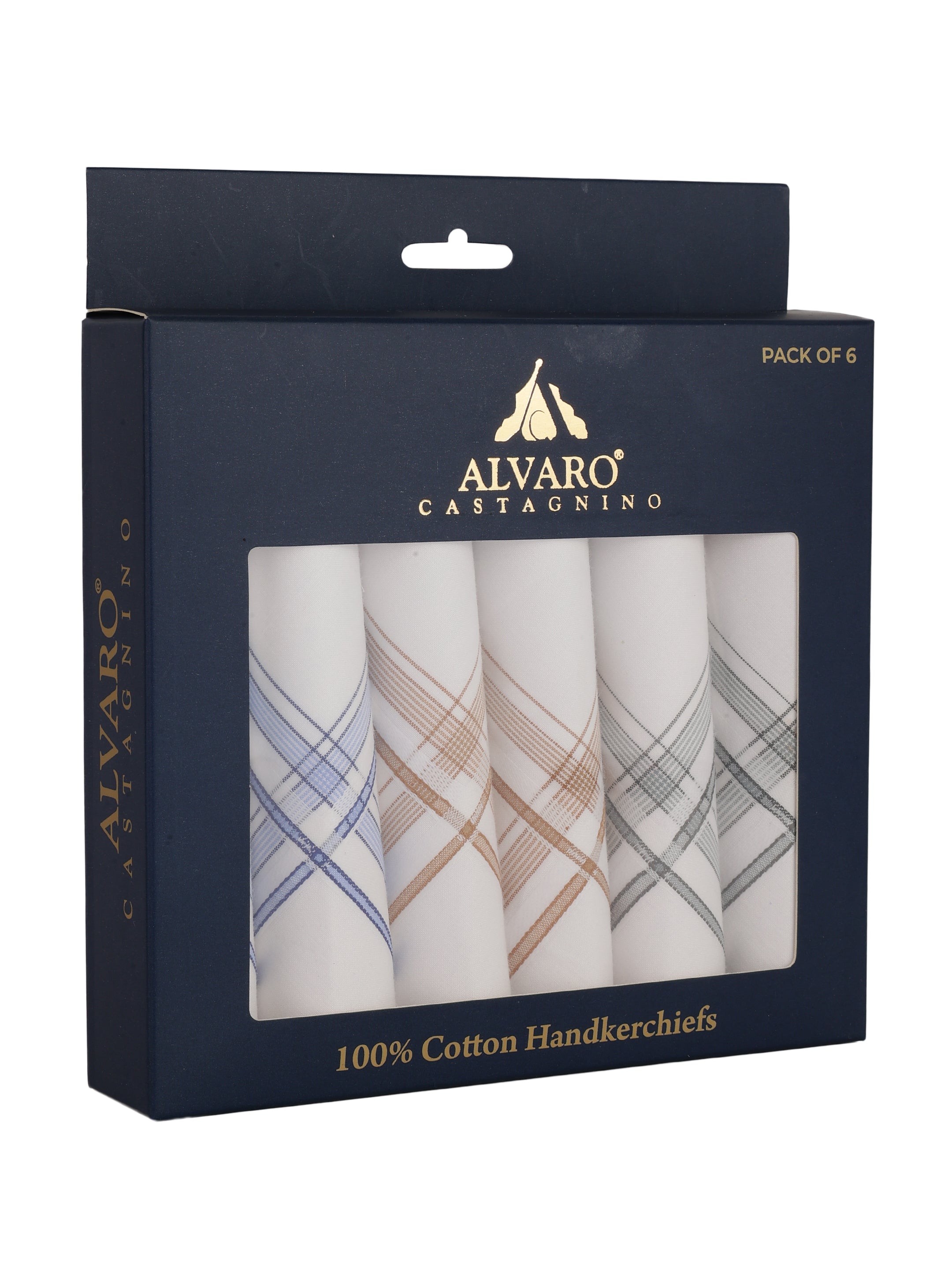Alvaro Castagnino Men Pack Of 6 Striped Pure Cotton Handkerchief