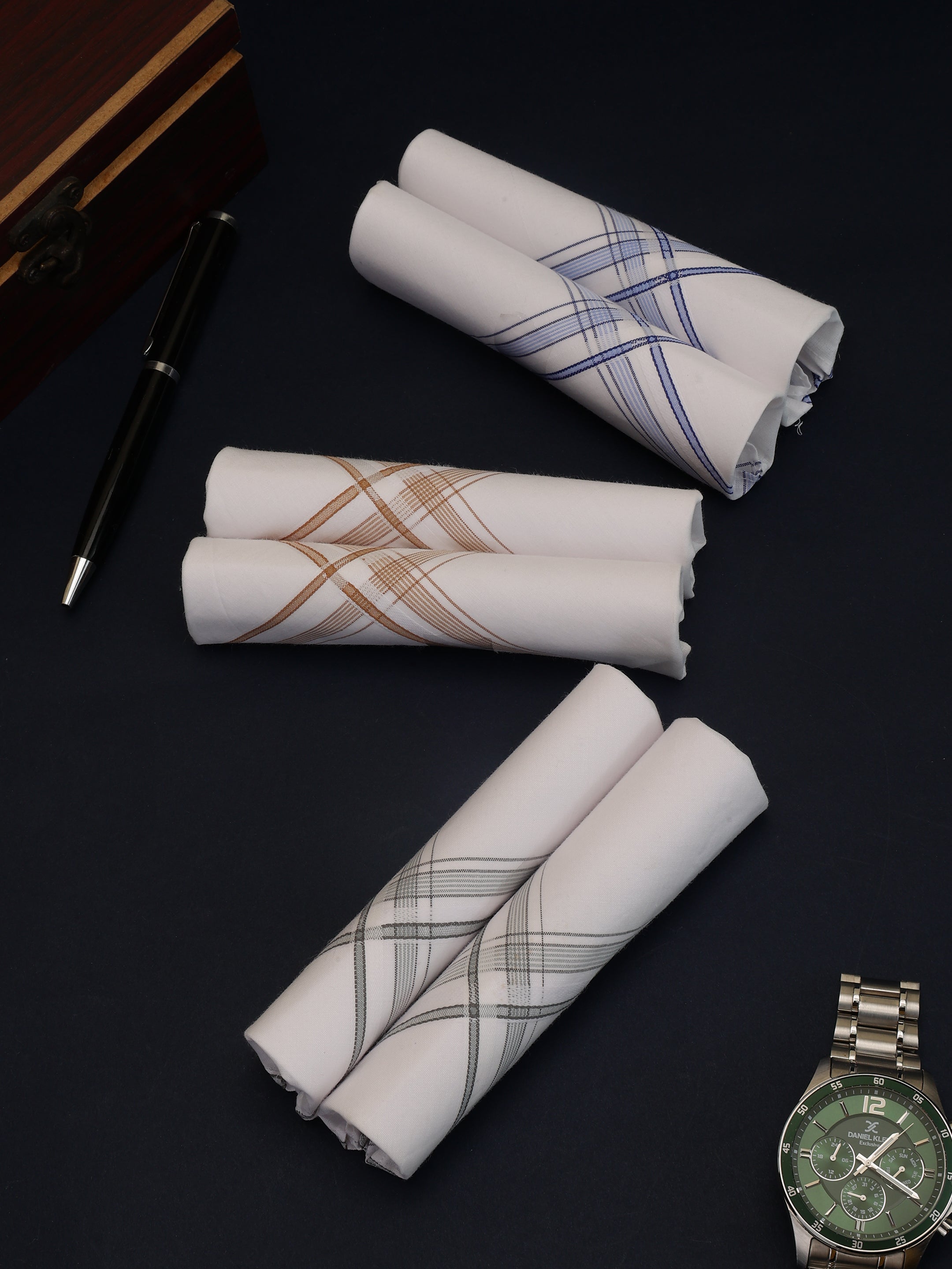 Alvaro Castagnino Men Pack Of 6 Striped Pure Cotton Handkerchief