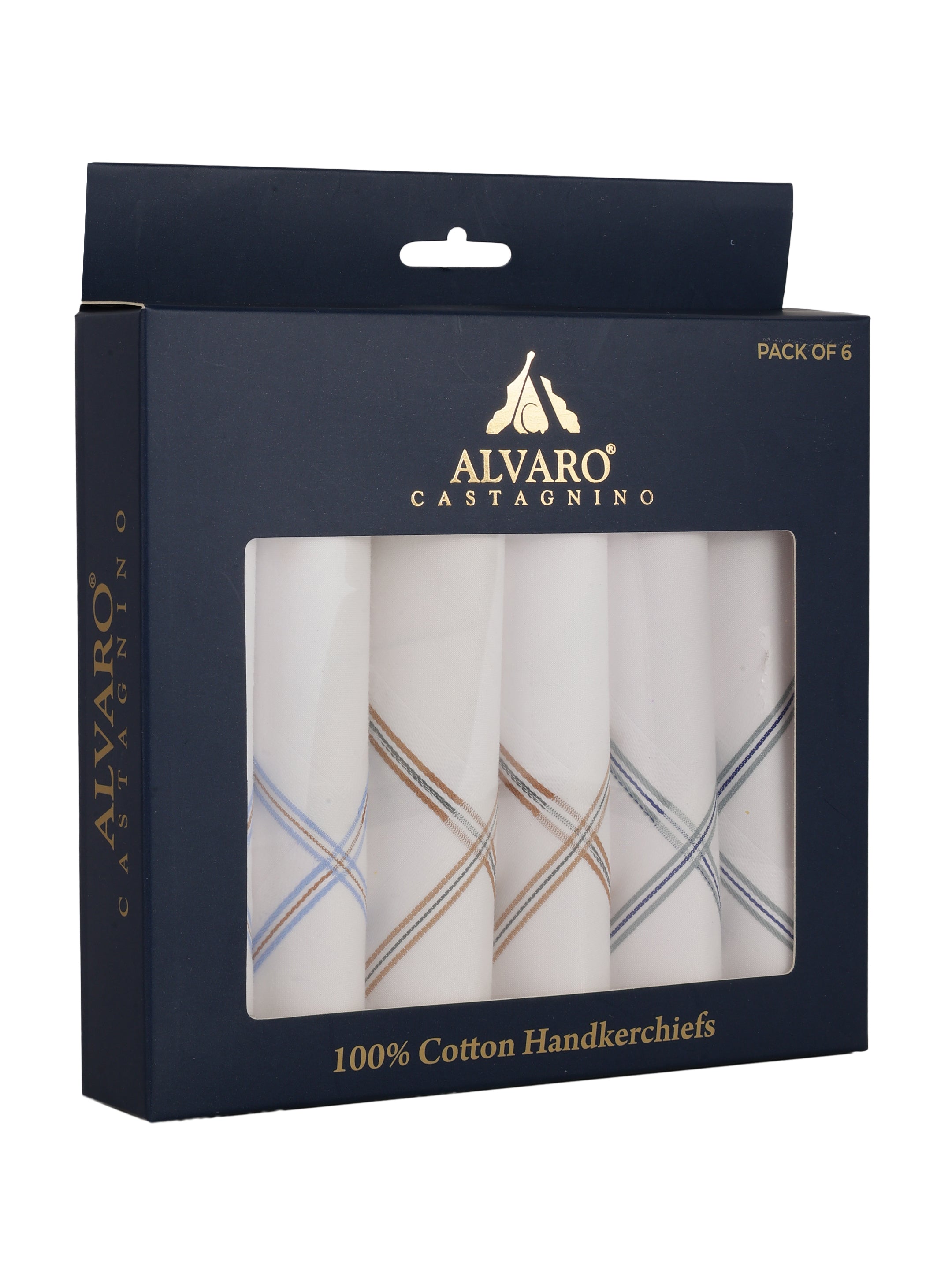 Alvaro Castagnino Men Pack Of 6 Striped Pure Cotton Handkerchief