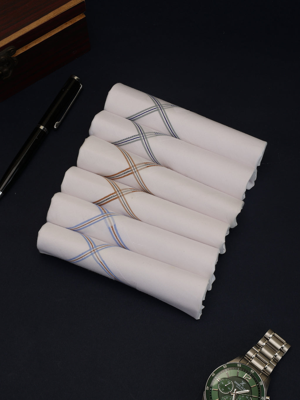 Alvaro Castagnino Men Pack Of 6 Striped Pure Cotton Handkerchief