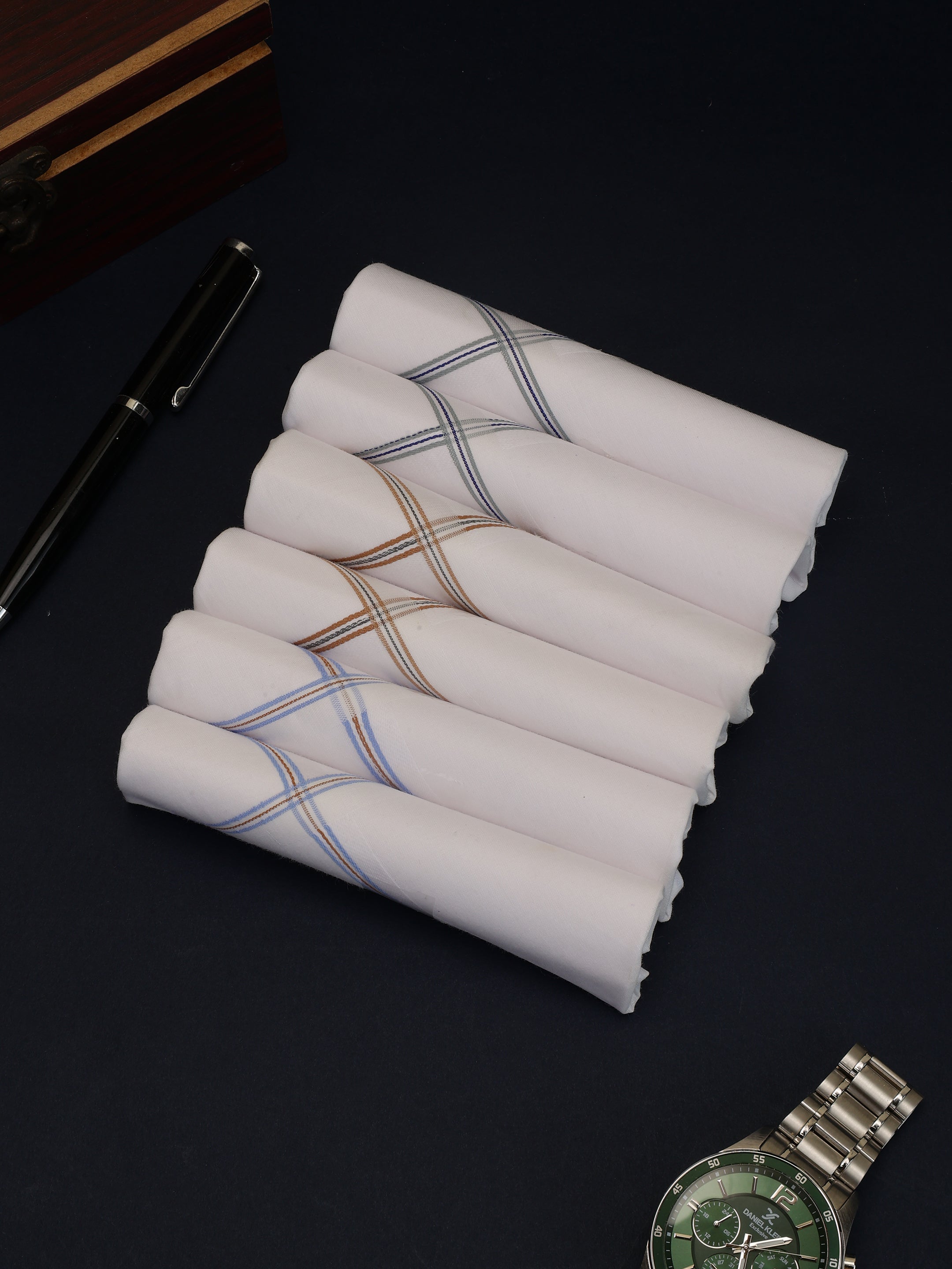 Alvaro Castagnino Men Pack Of 6 Striped Pure Cotton Handkerchief