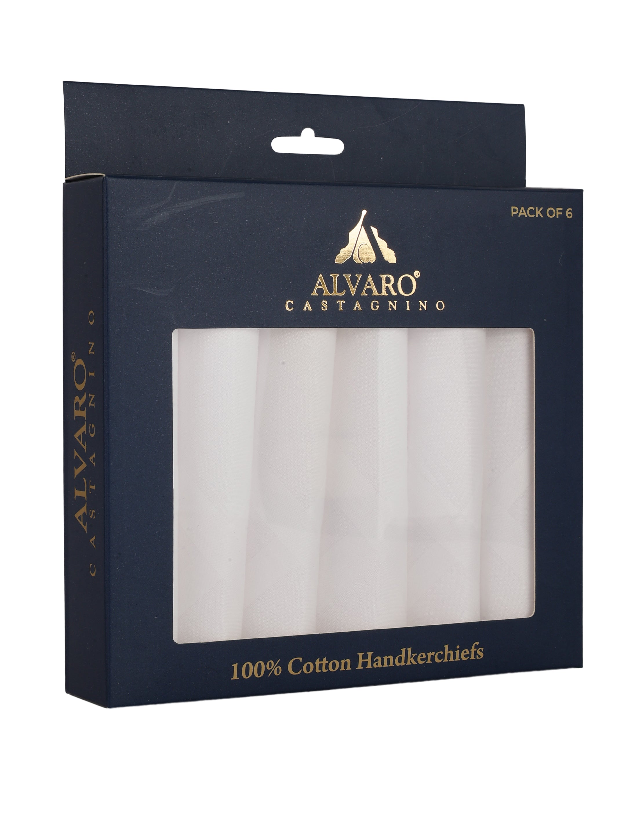 Alvaro Castagnino Men Pack Of 6 White Pure Cotton Handkerchief