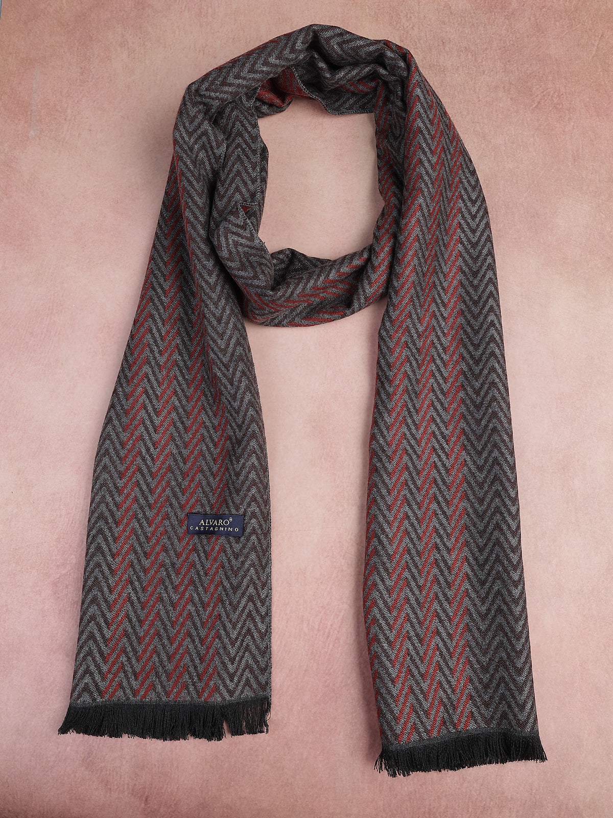 Charcoal Gray & Red Chevron Stripes Winter Muffler