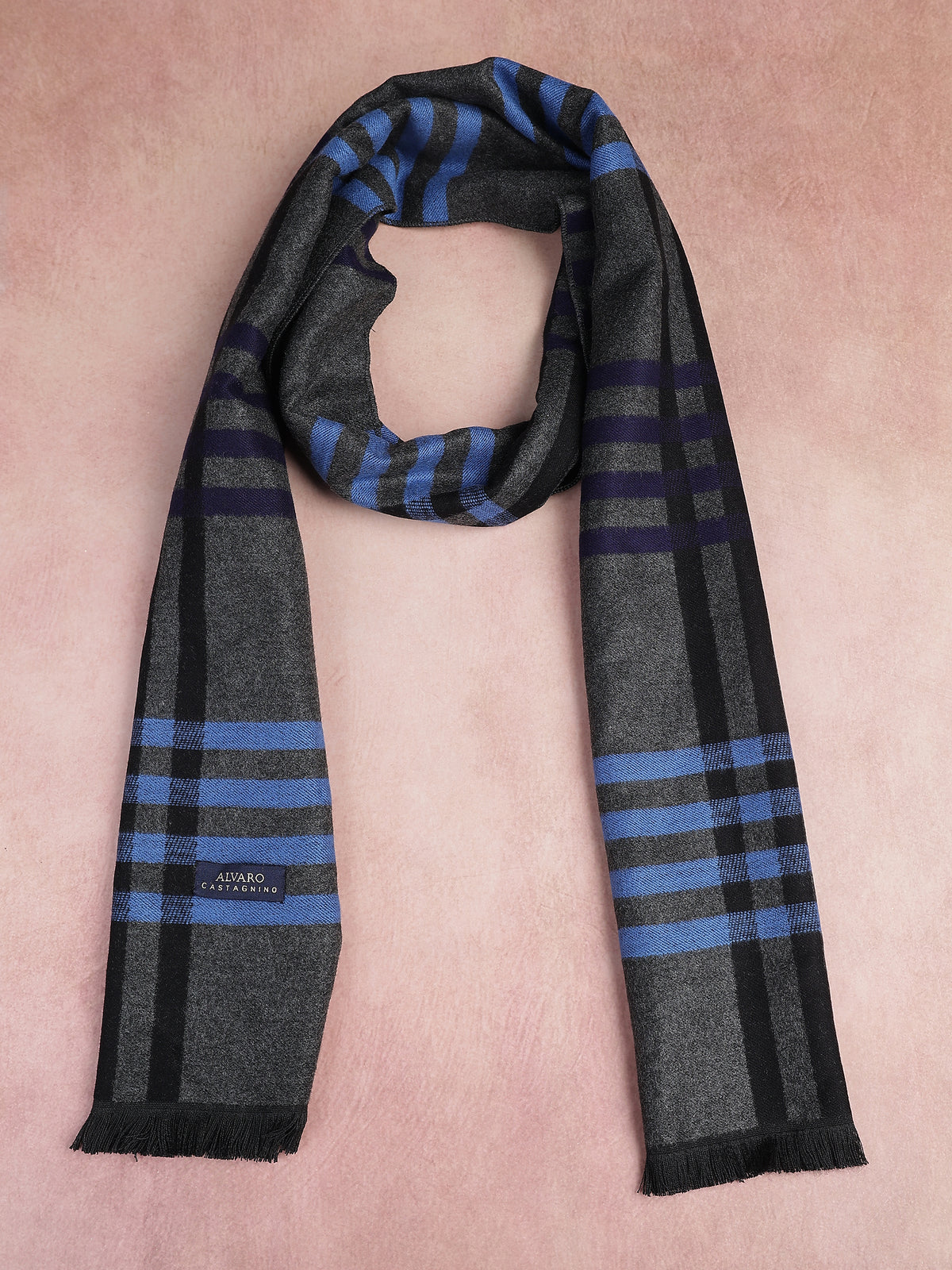 Charcoal Gray & Blue Grid Plaid Winter Muffler